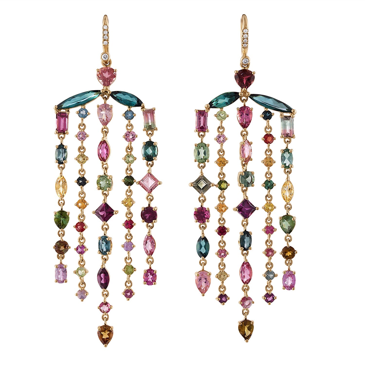 Mixed Tourmaline Fringe Earrings-front detailed look