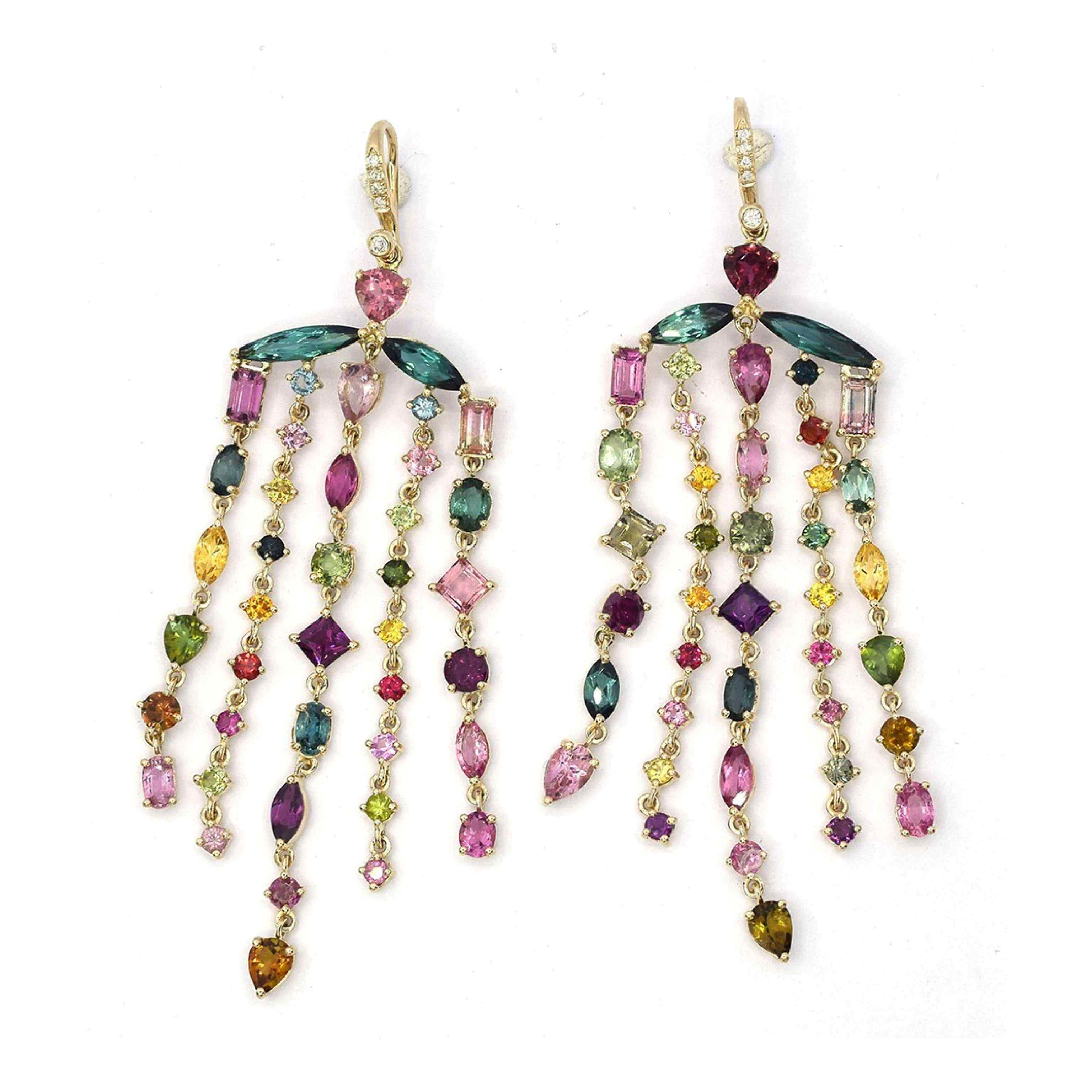 Mixed Tourmaline Fringe Earrings-Earrings-Eden Presley Fine Jewelry