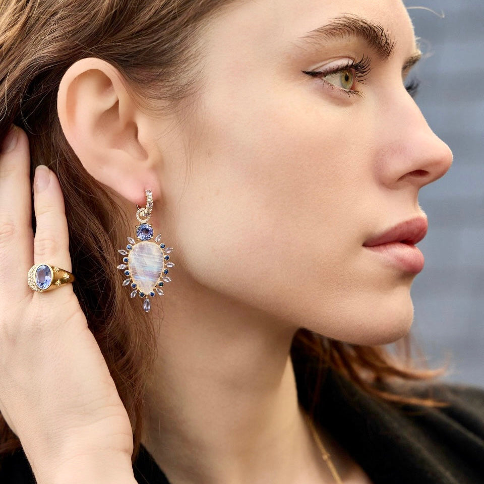 Moonstone, Kyanite, Tanzanite drops-Earrings-Eden Presley Fine Jewelry