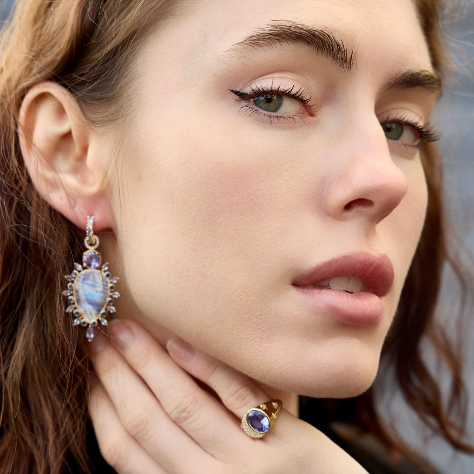 Moonstone, Kyanite, Tanzanite drops-Earrings-Eden Presley Fine Jewelry