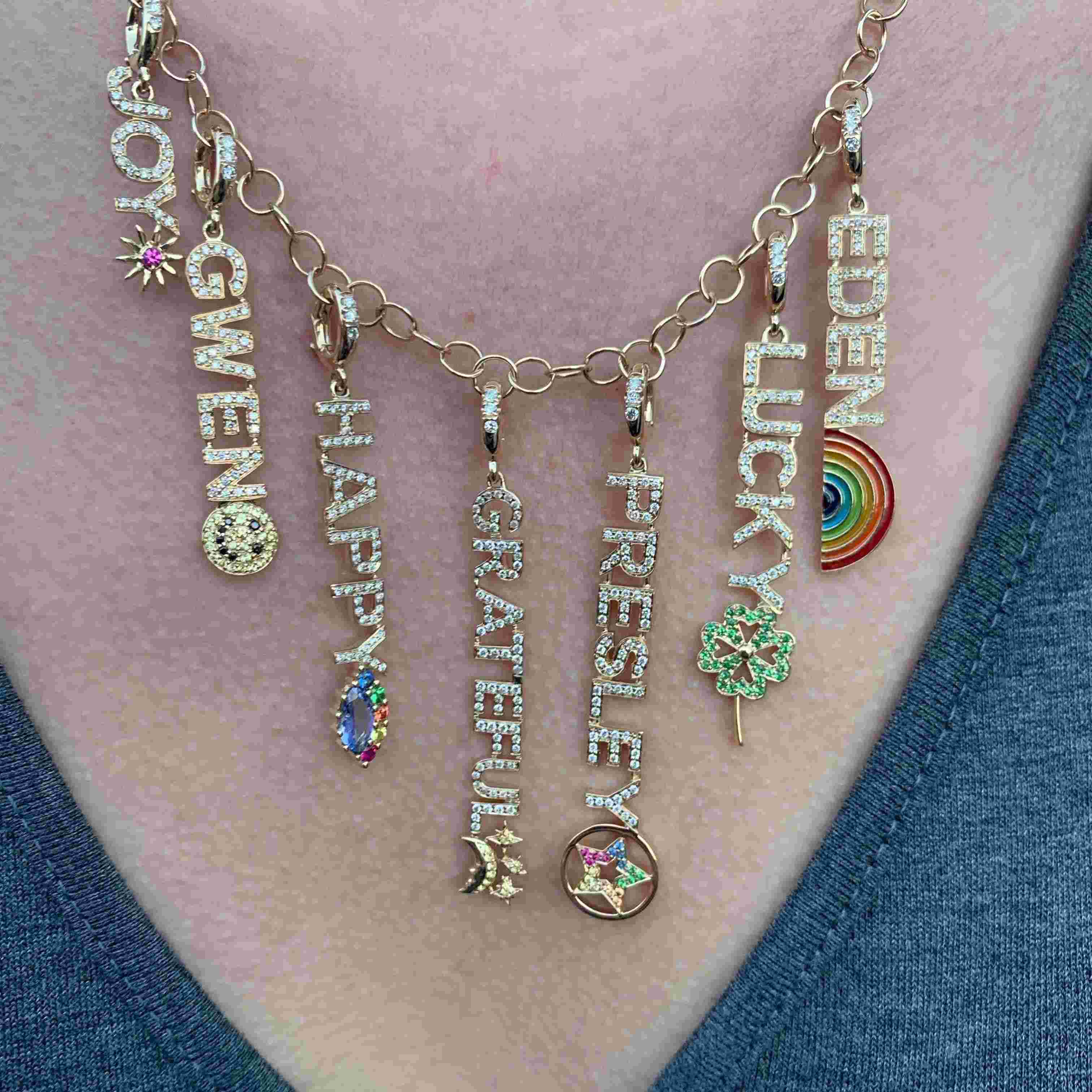 One Word Mantra Pendants wearing look