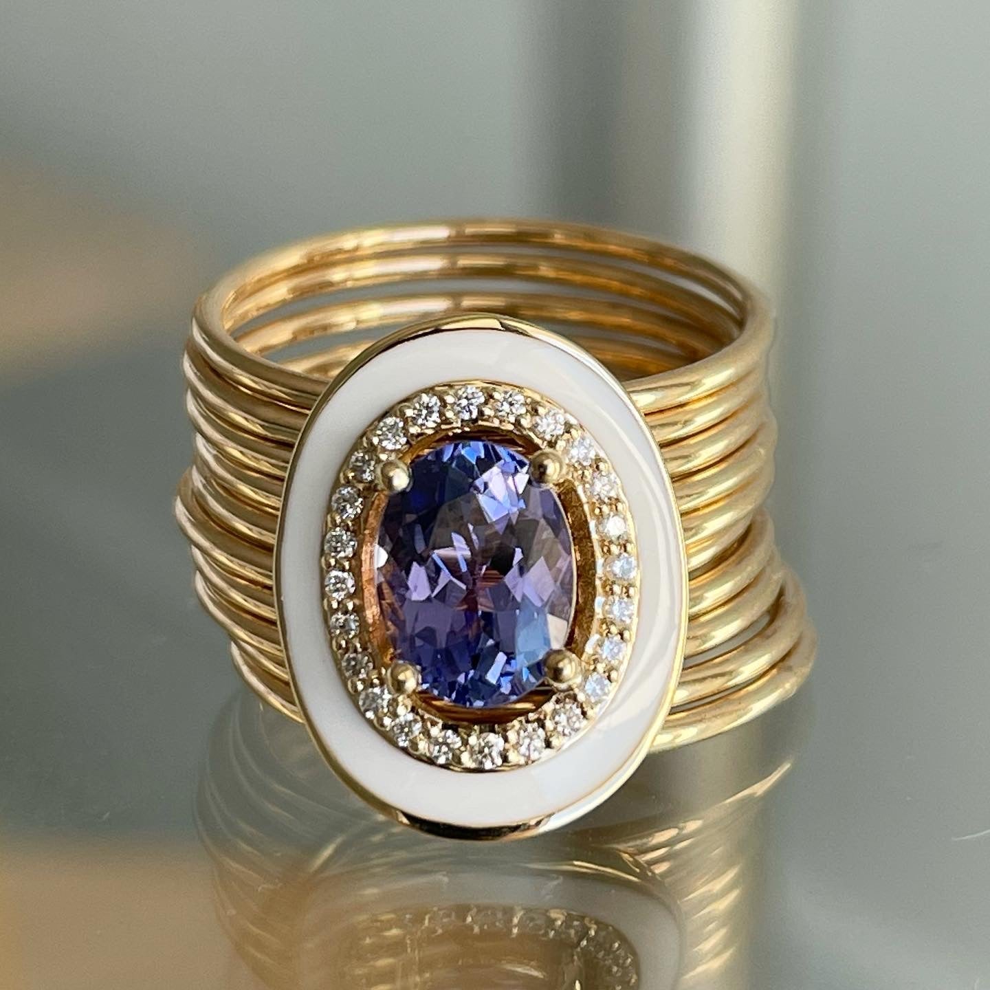 Oval Tanzanite Diamond Harem Ring-Front Look