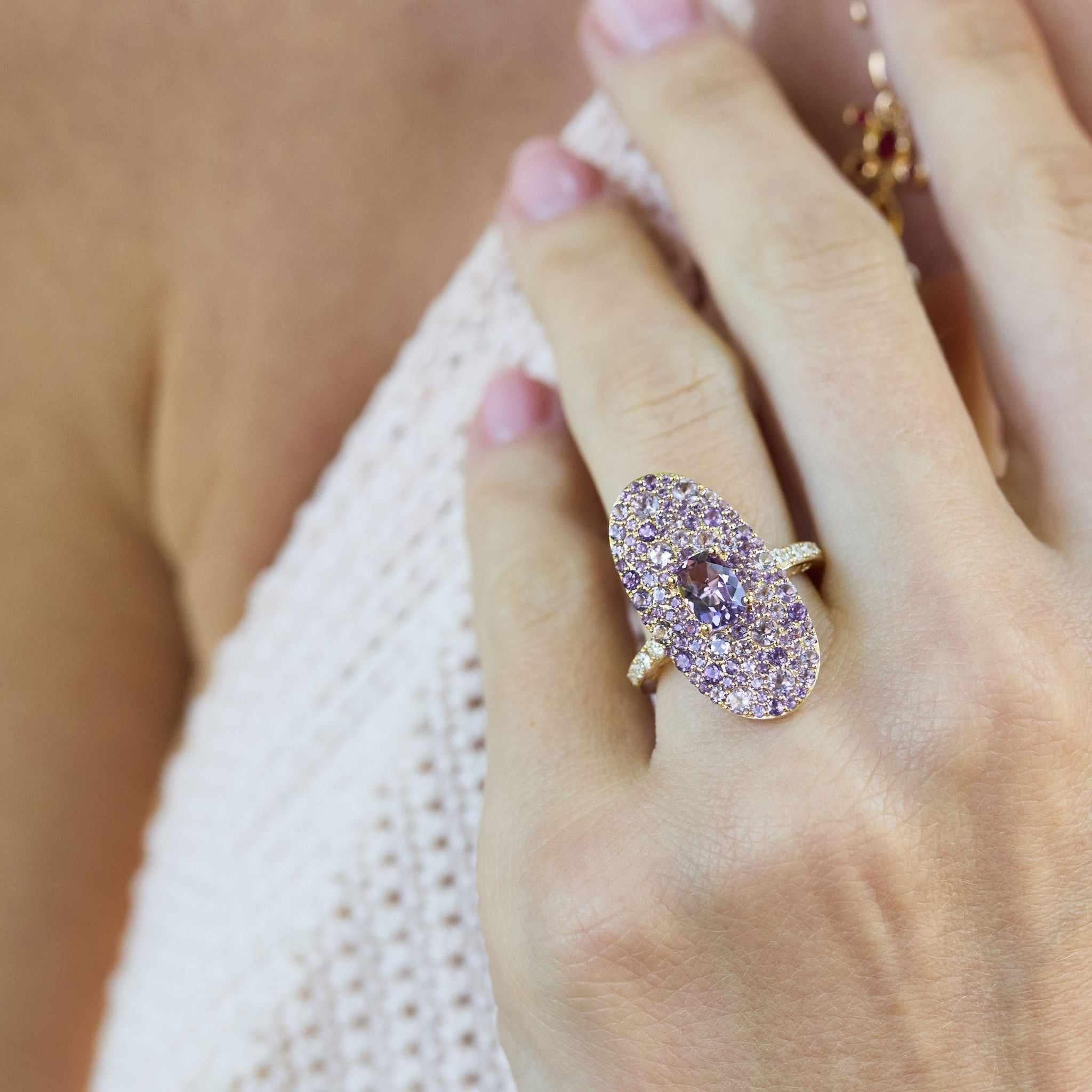 Peace & Plenty Lavender Ring-On Hand Closeup
