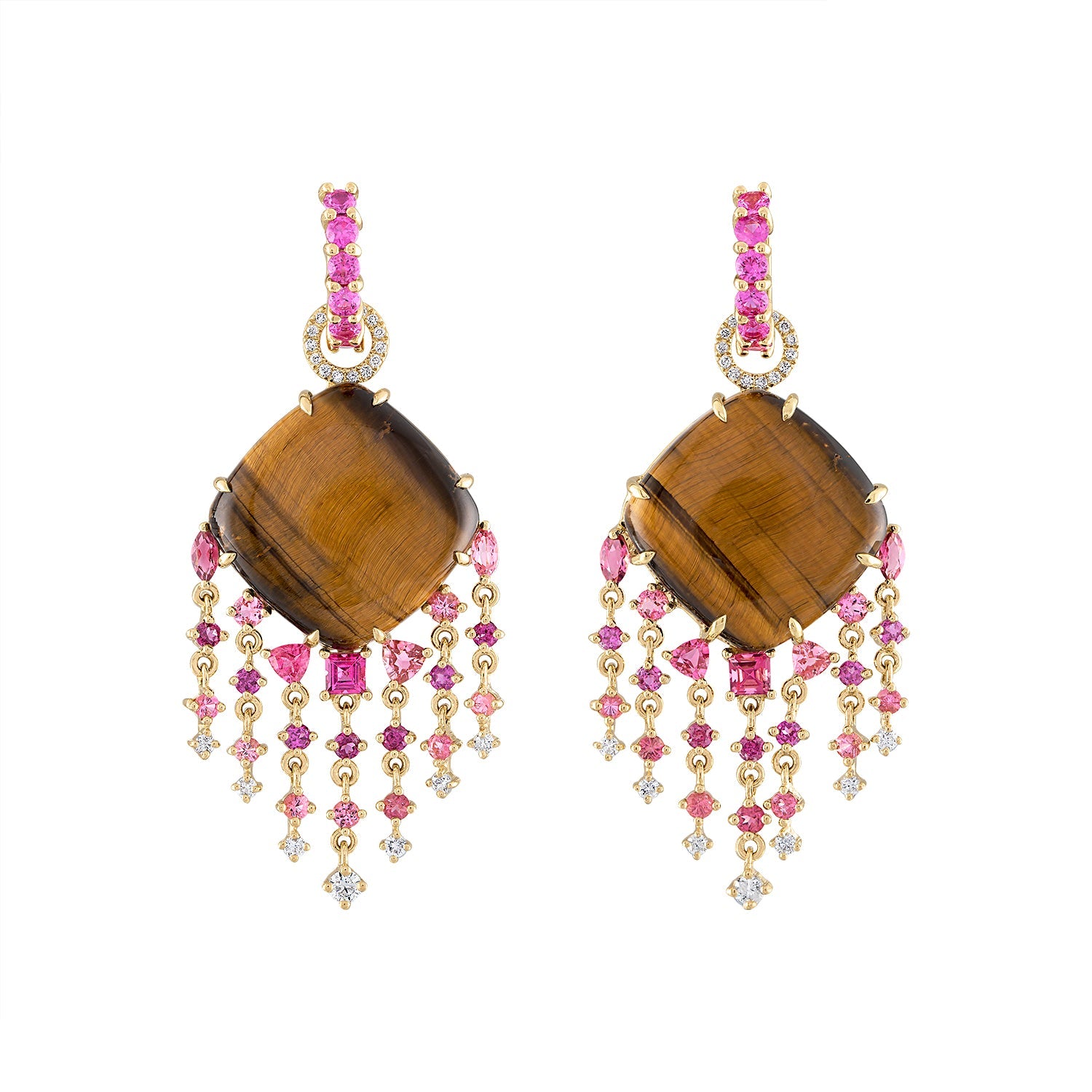 Tiger Eye Mixed Pinks Fringe Drop Earrings-Earrings, necklace, drop-Eden Presley Fine Jewelry