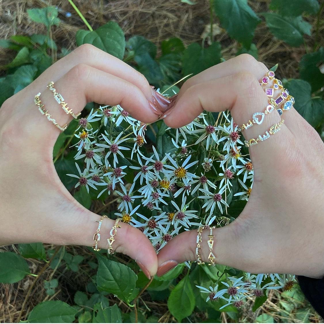 Tiny Letters Ring-Rings in different design