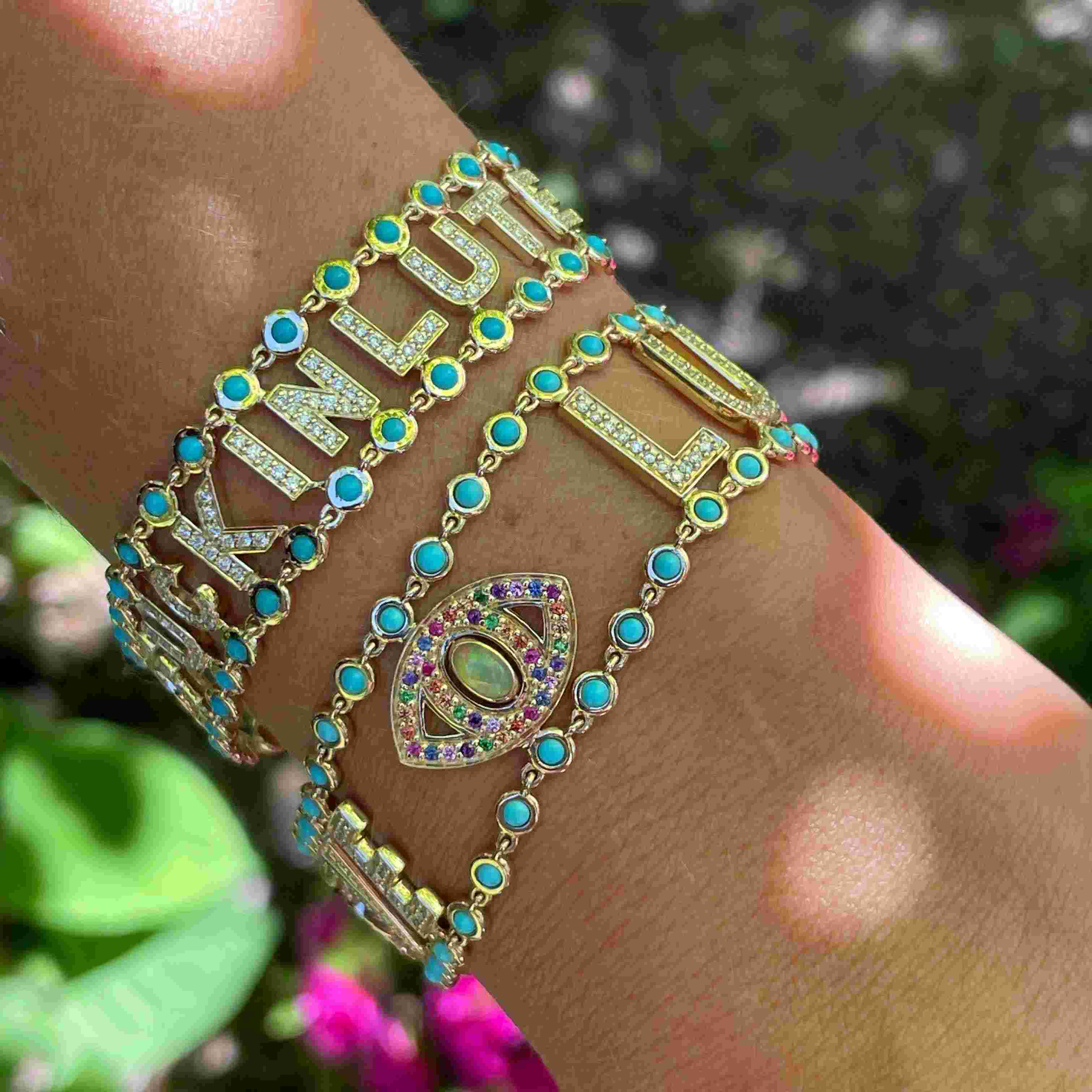 Turquoise & Diamond Mantra Bracelet-Bracelets, bracelet, lock-Eden Presley Fine Jewelry