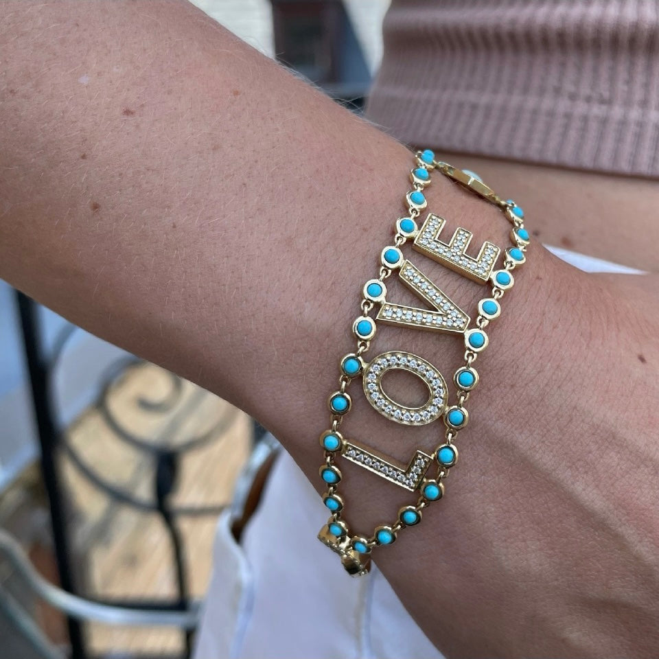 Turquoise & Diamond Mantra Bracelet-Bracelets, bracelet, lock-Eden Presley Fine Jewelry