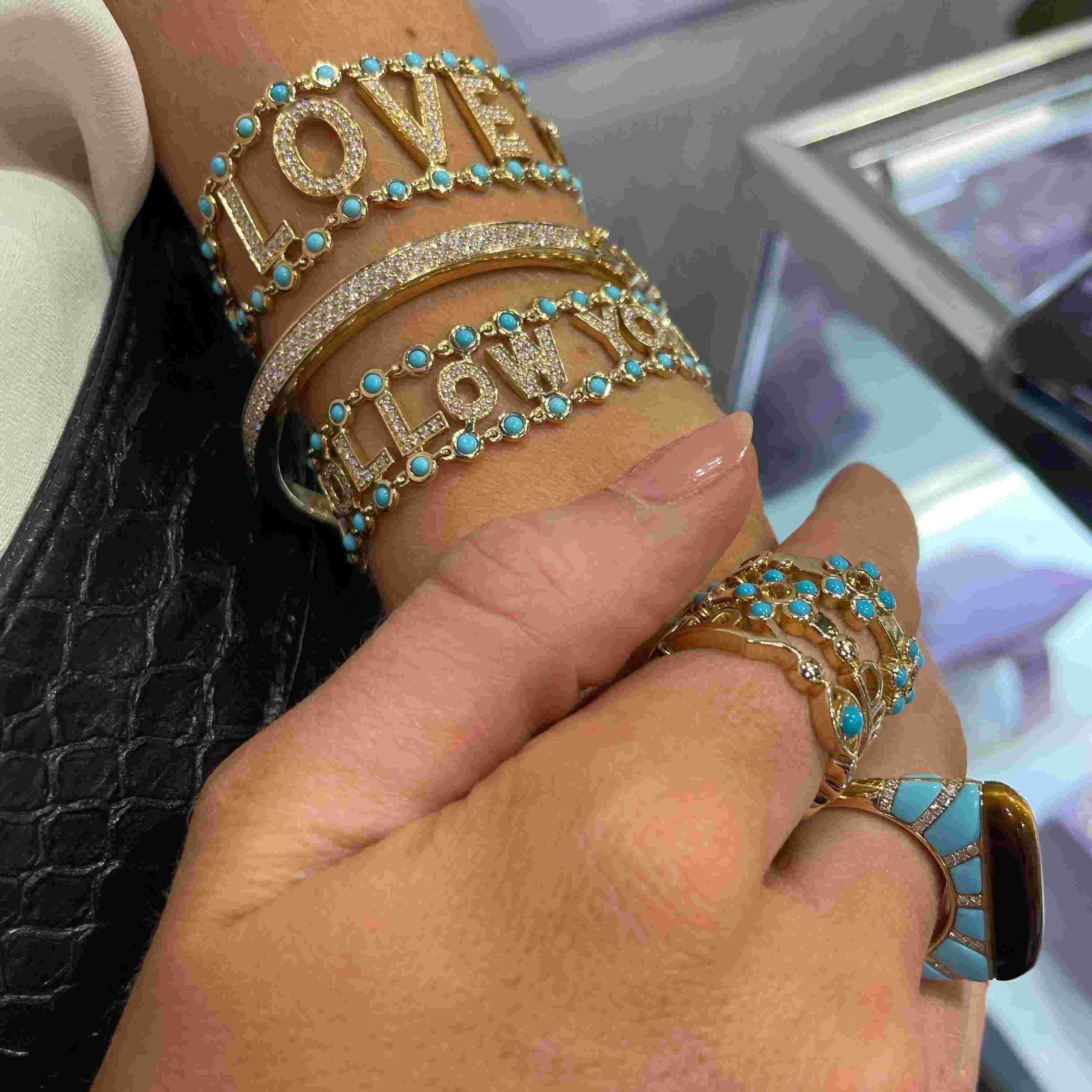 Turquoise & Diamond Mantra Bracelet-Bracelets, bracelet, lock-Eden Presley Fine Jewelry