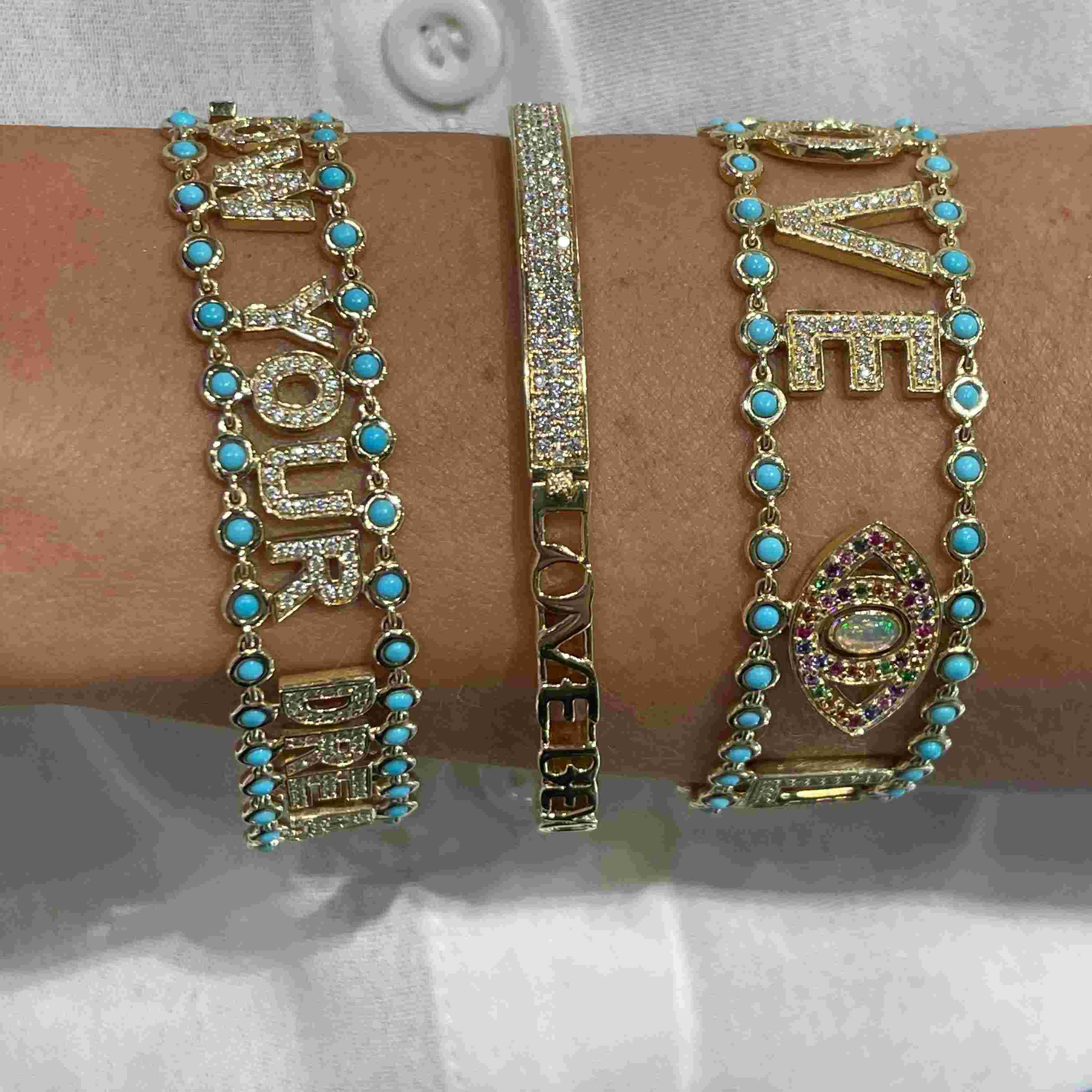 Turquoise & Diamond Mantra Bracelet-Bracelets, bracelet, lock-Eden Presley Fine Jewelry