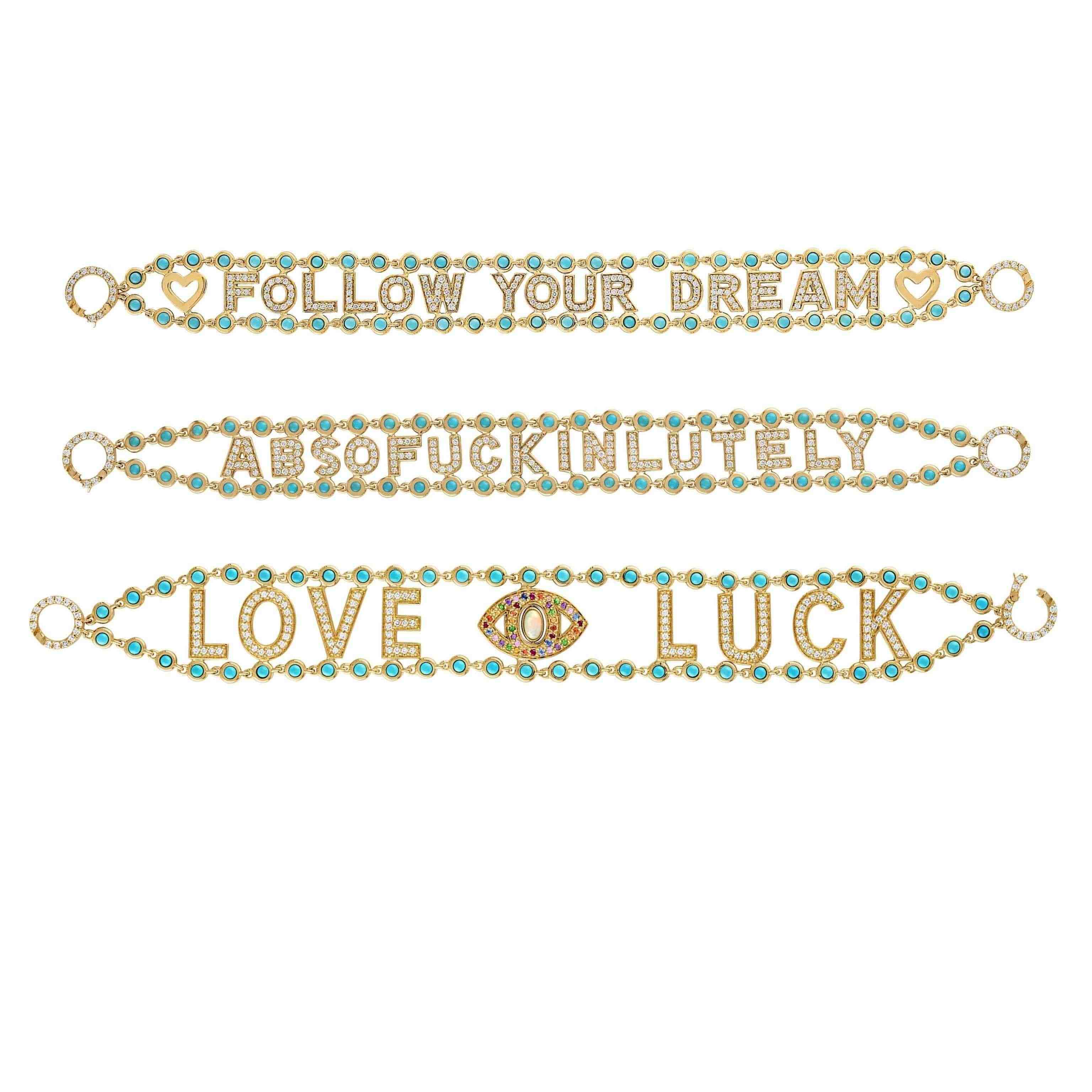 Turquoise & Diamond Mantra Bracelet-Bracelets, bracelet, lock-Eden Presley Fine Jewelry