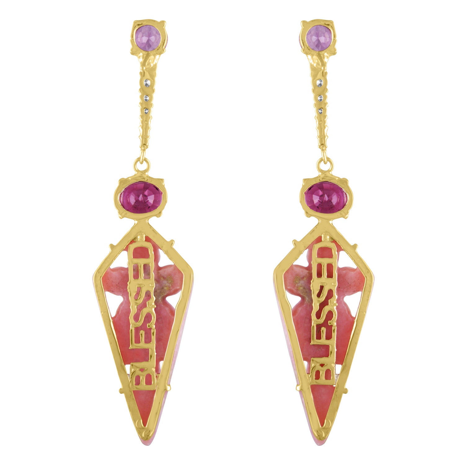 Pink Opal, Pink Tourmaline, & Diamond Earrings