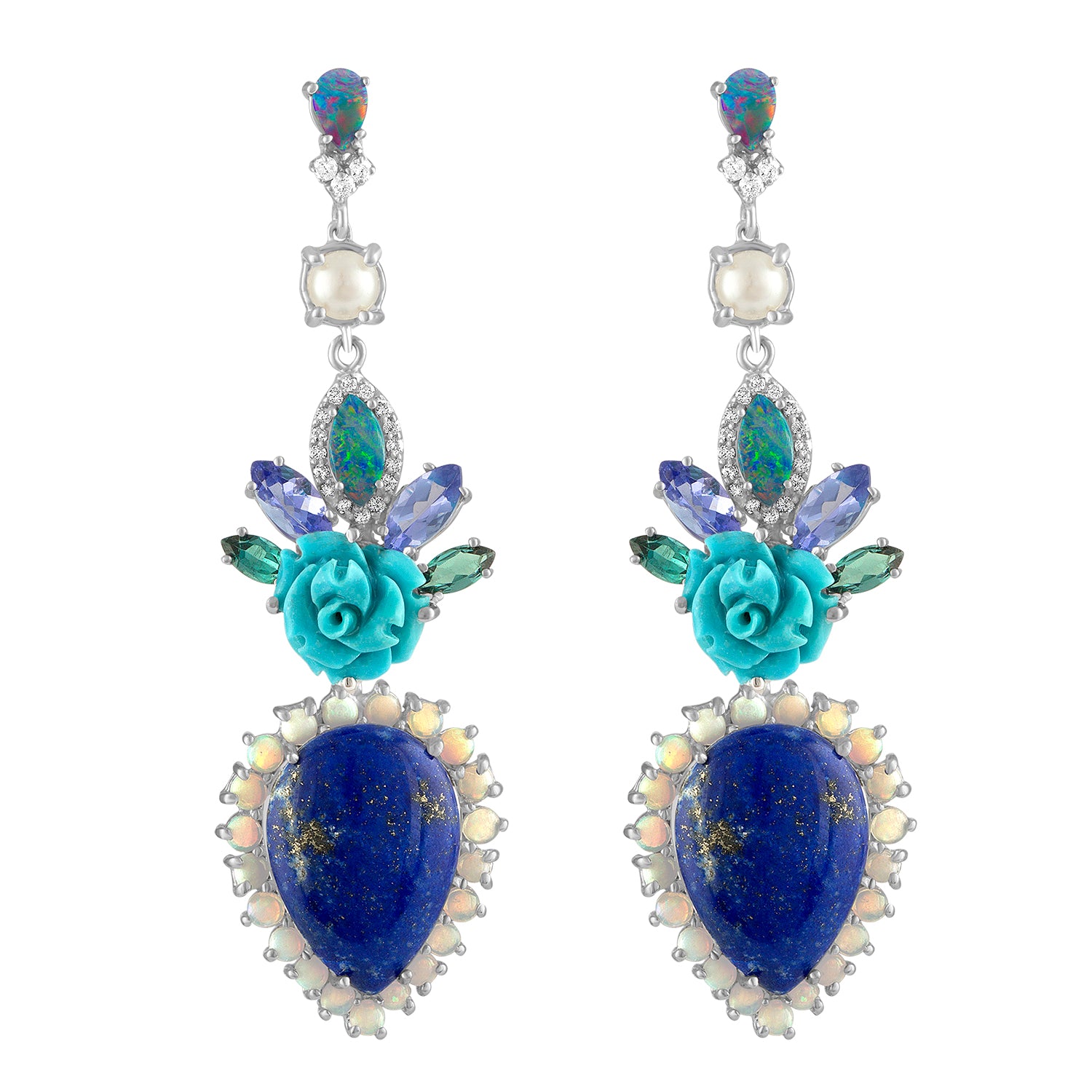Lapis & Turquoise Flower Transformer Earrings