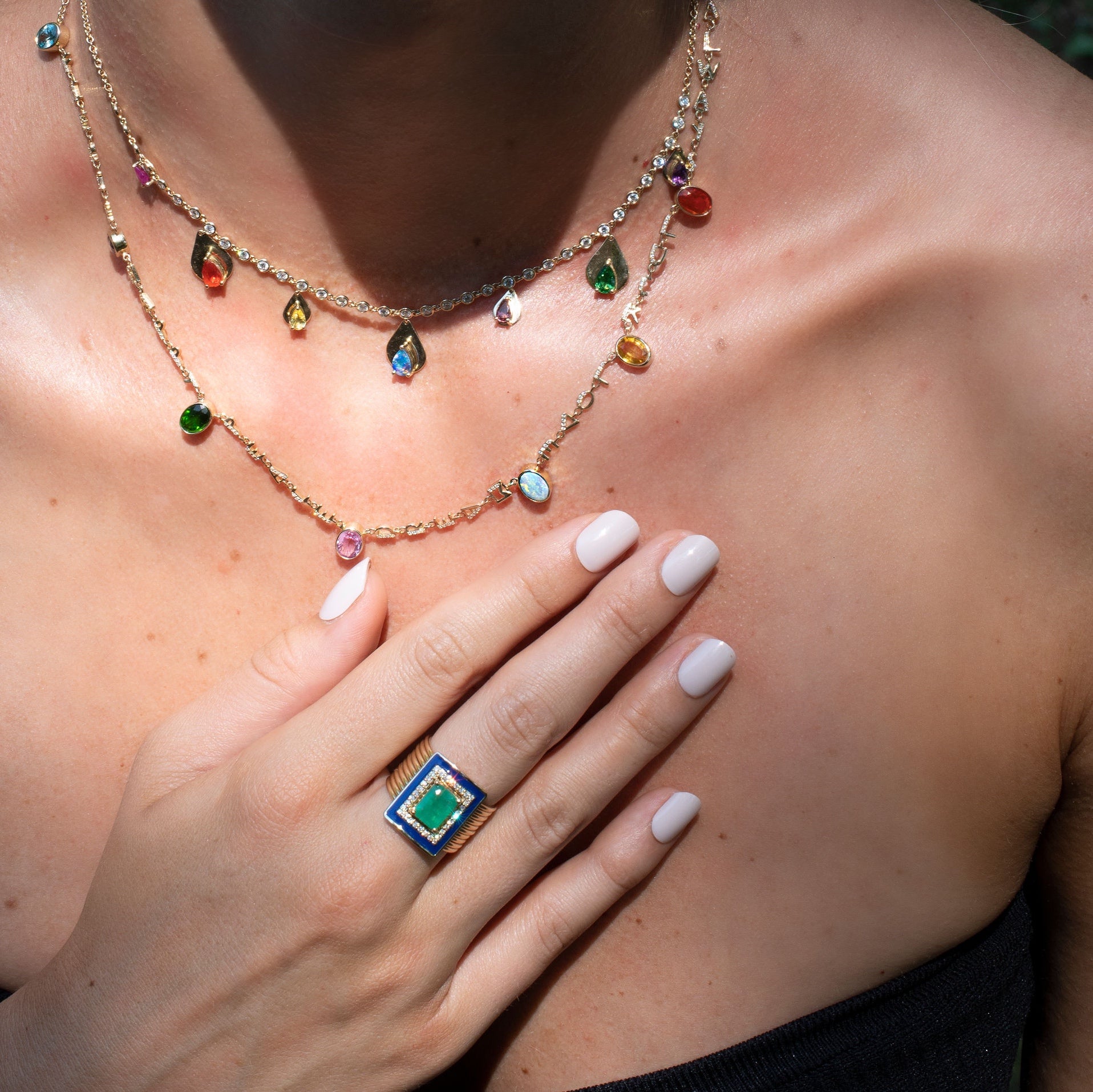 Emerald Diamond Harem Ring