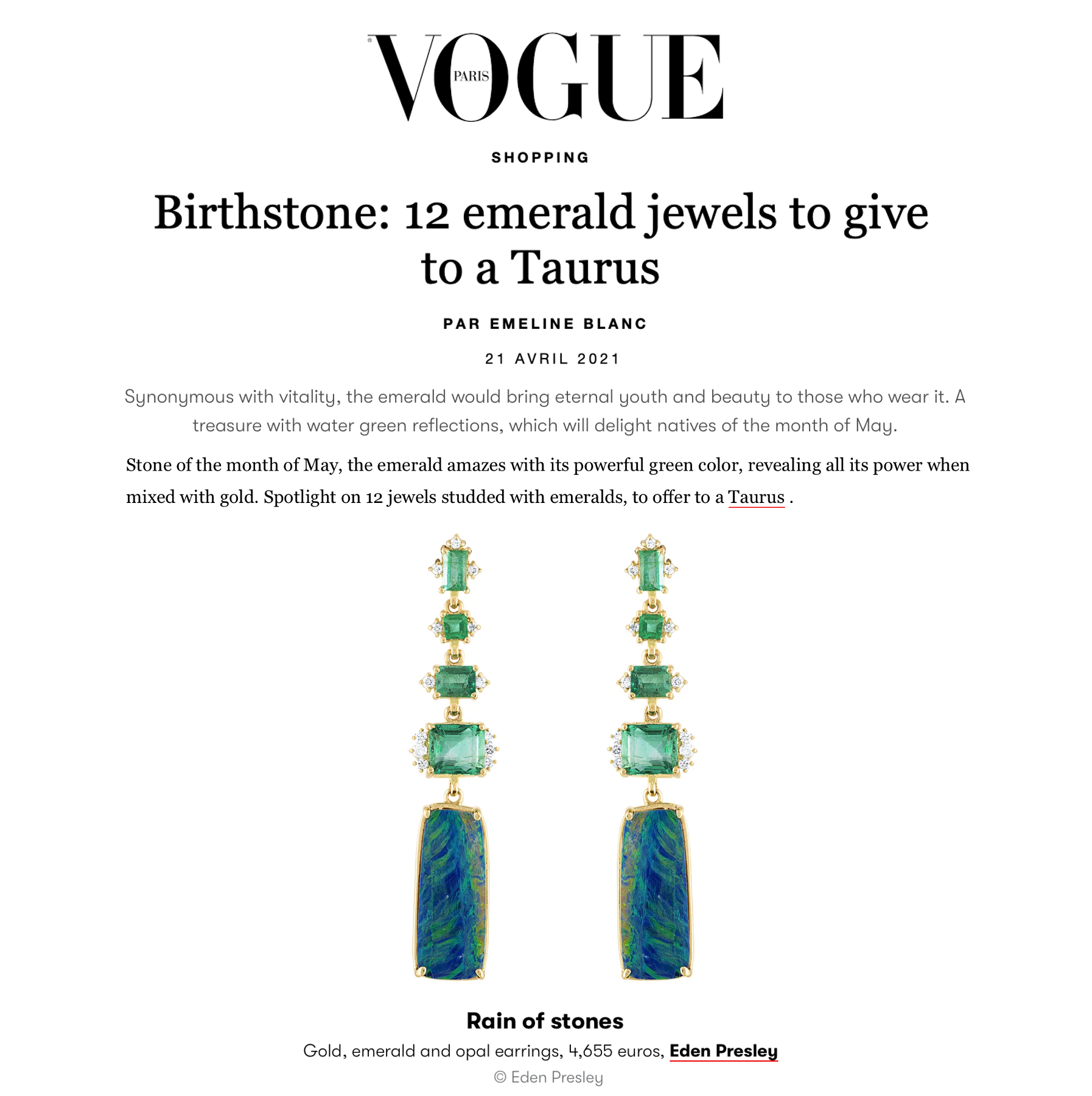 Vogue Paris: Birthstone: 12 Emerald Jewels to Give to a Taurus