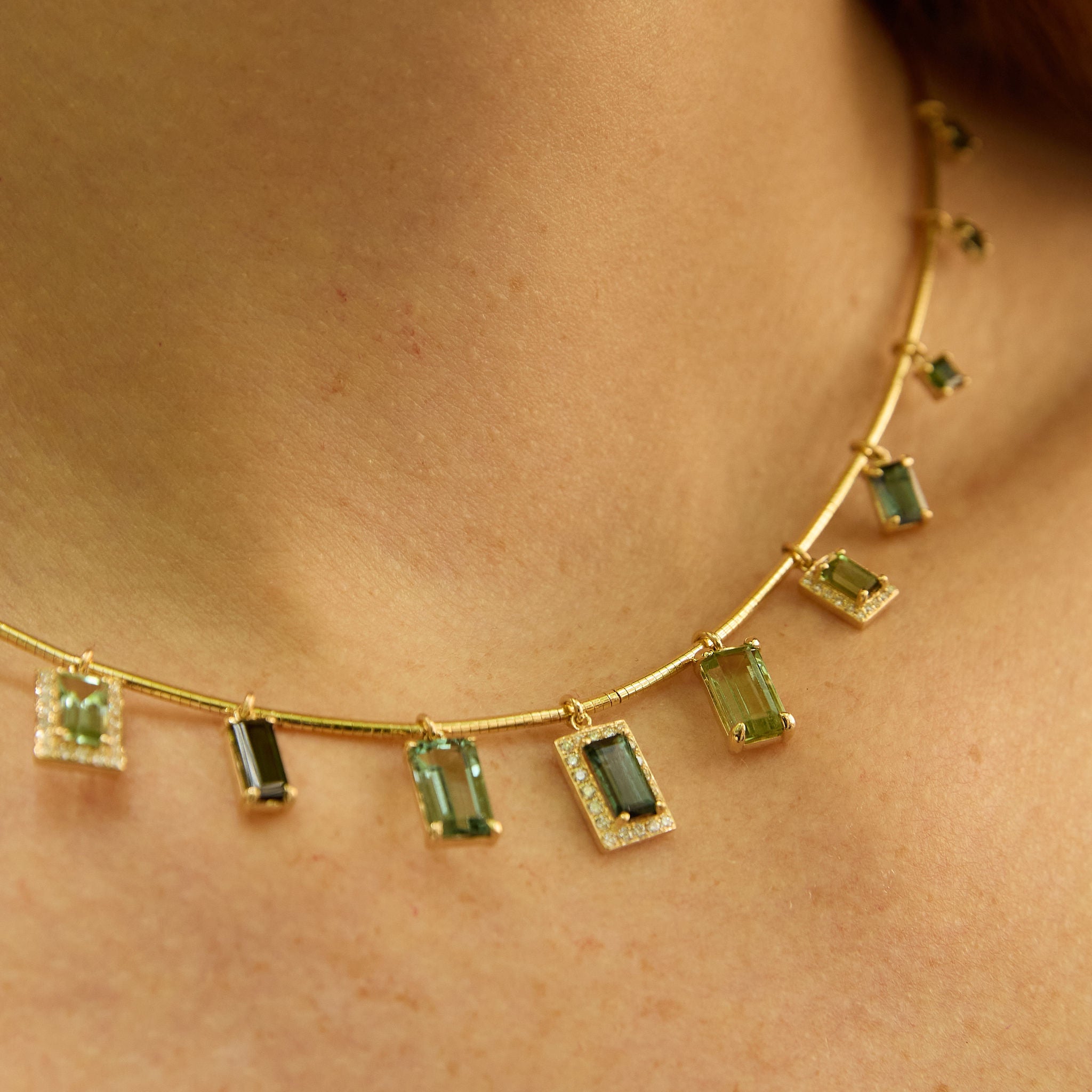 Mixed Green Tourmaline Beryl Diamond Collar