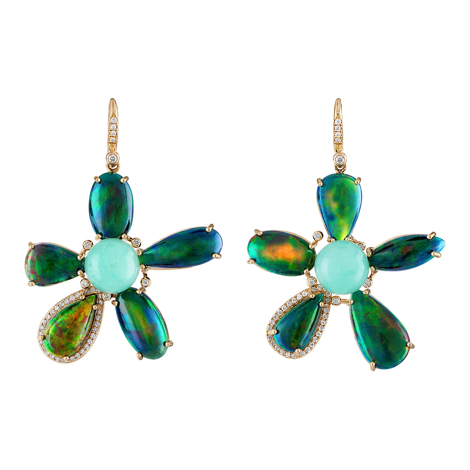 Opal, Chrysoprase, diamond earrings