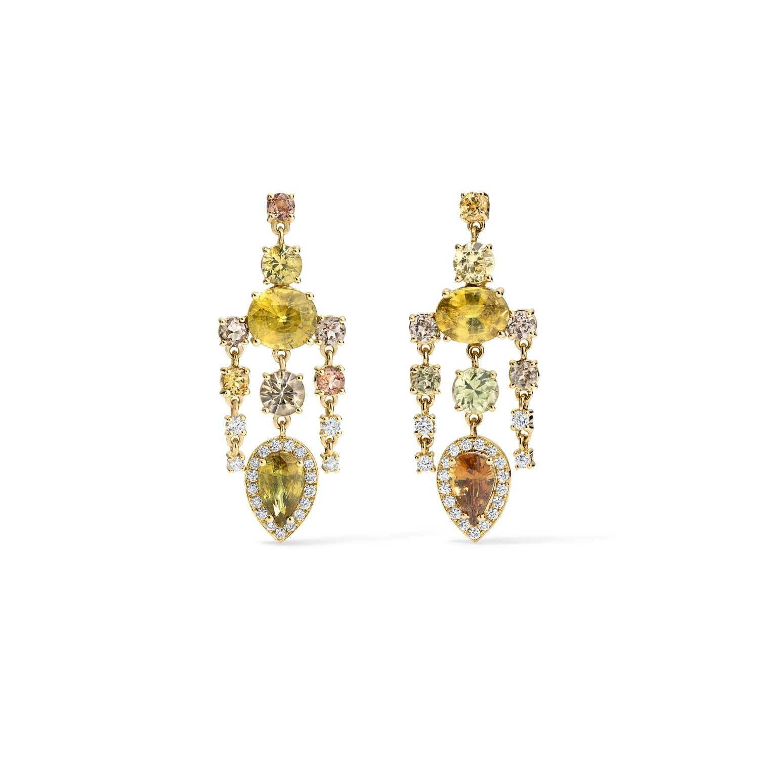 Sphene & Diamond Chandelier Drop Earrings