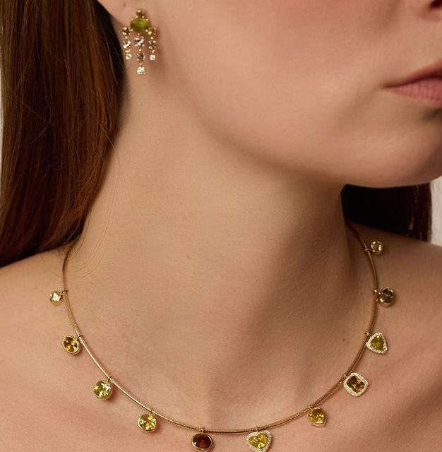 Sphene & Diamond Chandelier Earrings