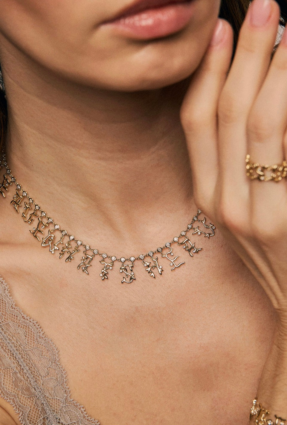 Golden Vine Diamond Letter Collar Necklace