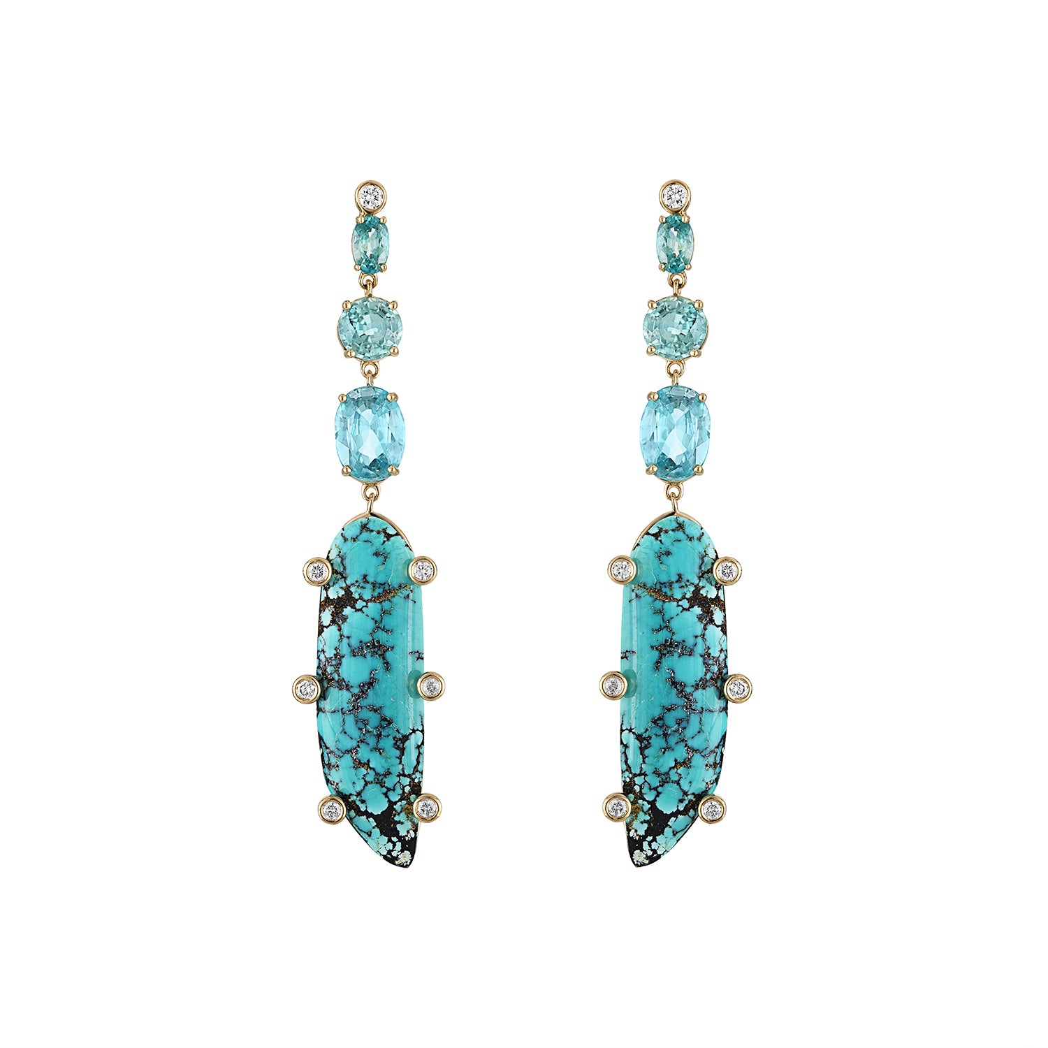 Turquoise Apatite Diamond Earrings