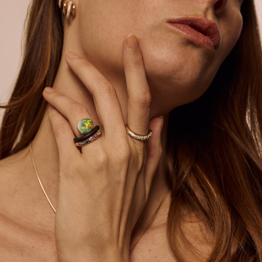 In the Black Stone Wave Ring