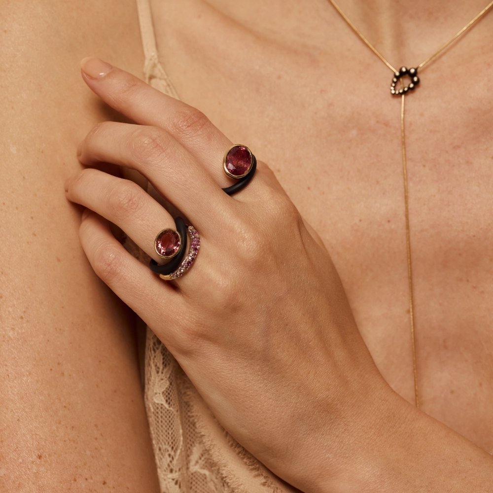 In the Black Stone Wave Ring
