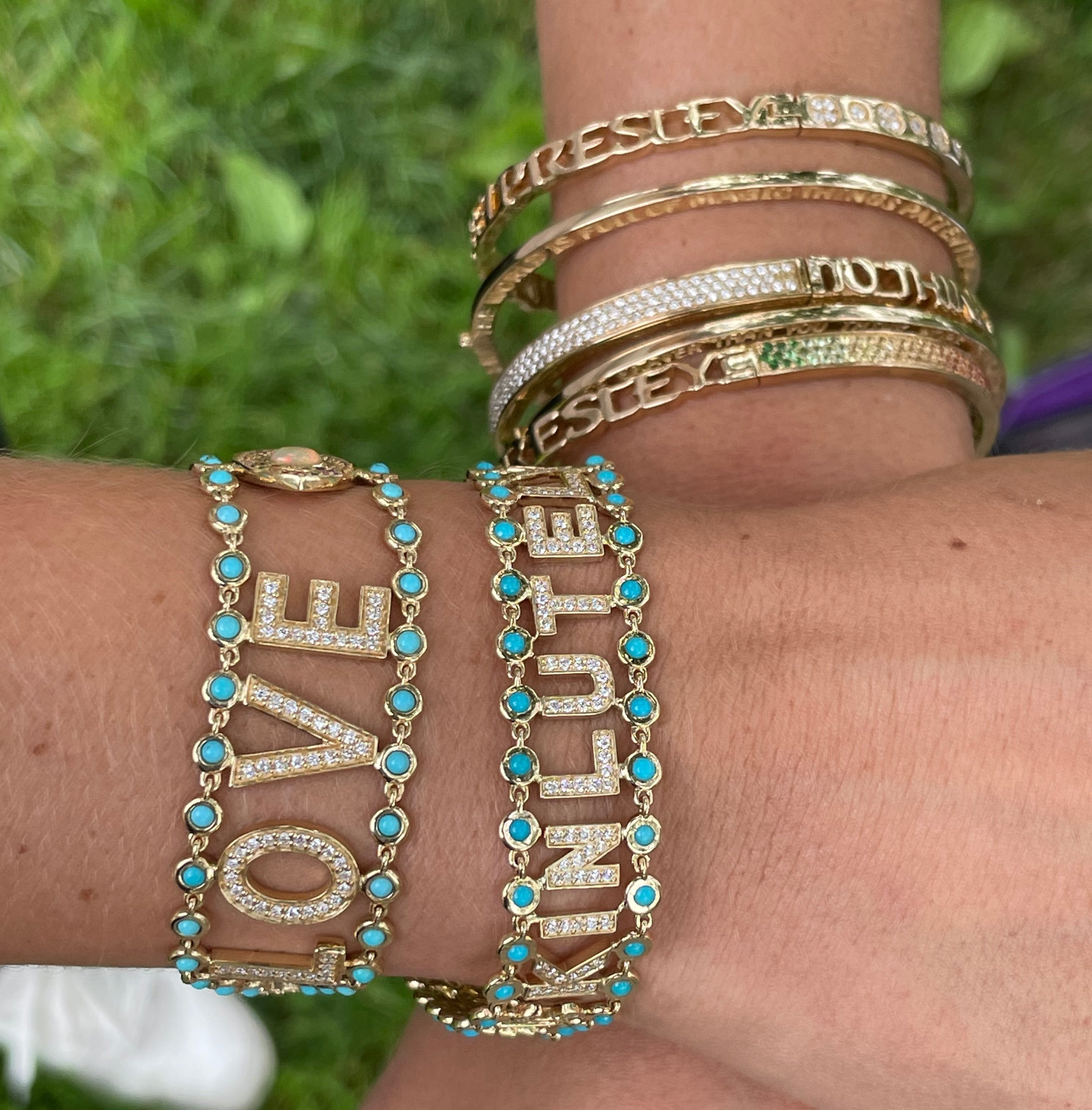 Turquoise & Diamond Mantra Bracelet