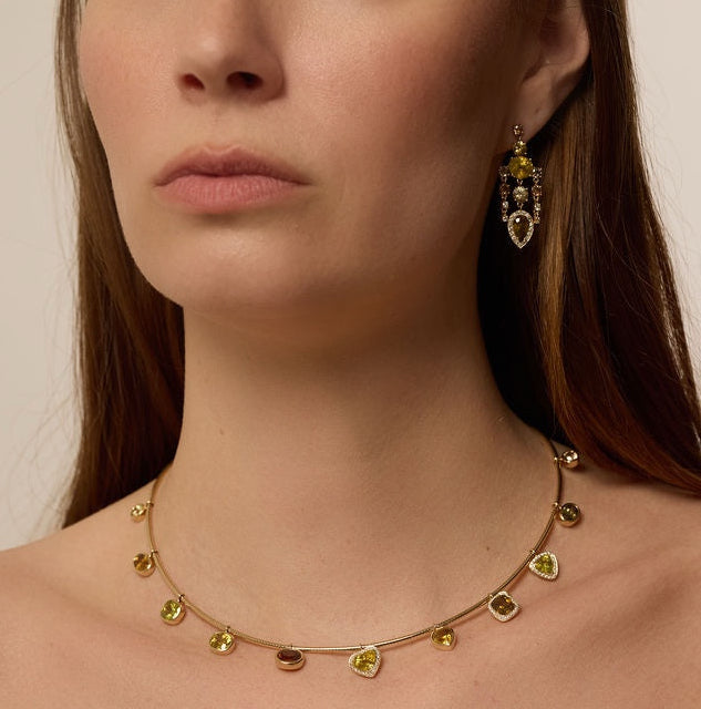 Sphene & Diamond Chandelier Drop Earrings
