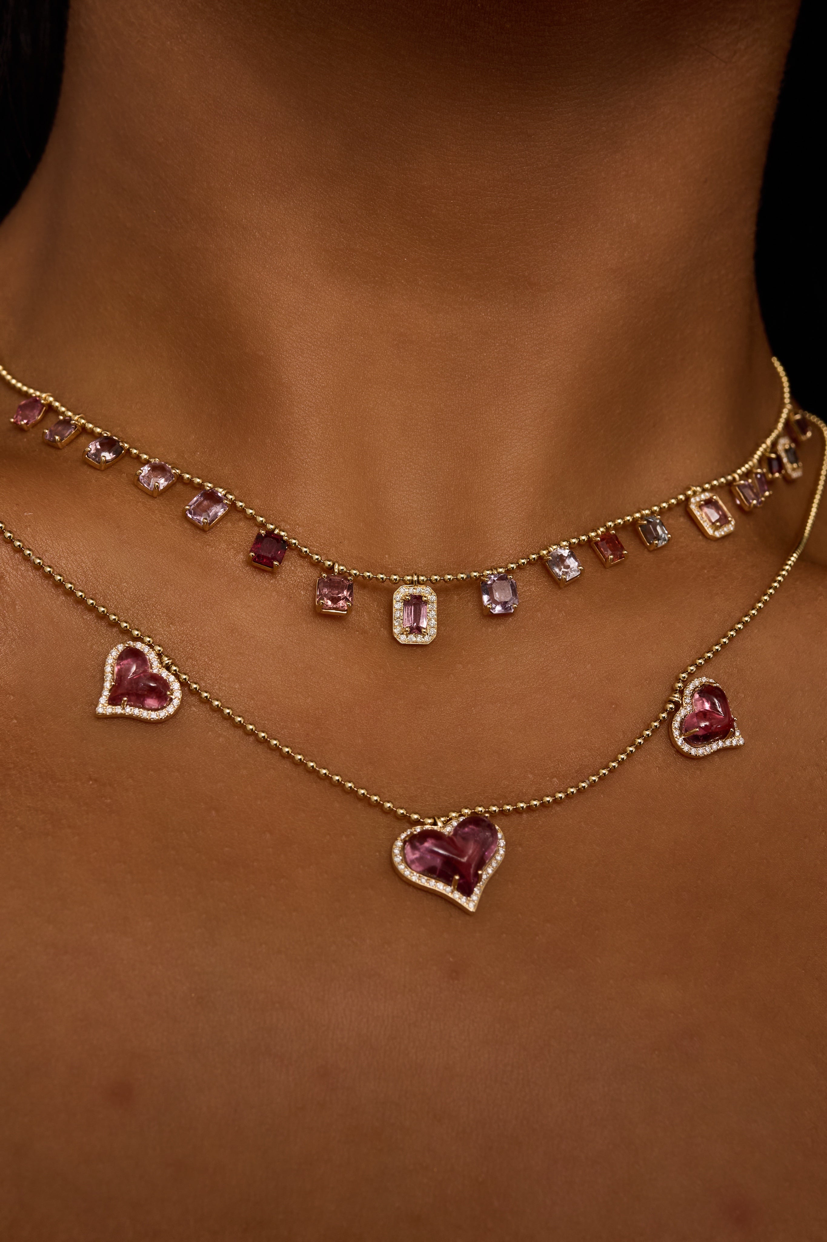 Large Tourmaline Sweet Hearts Necklace