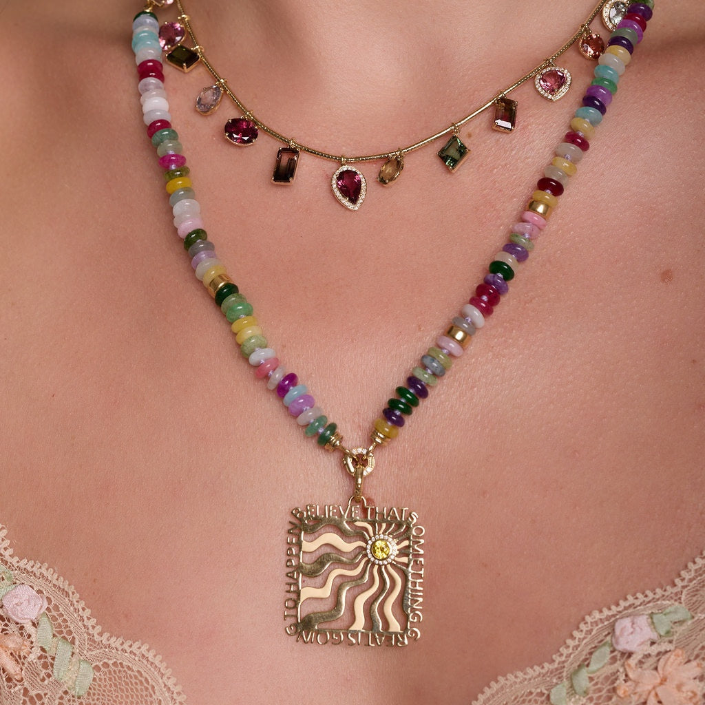 Beaded Closure Necklace, Small Lock & Chain