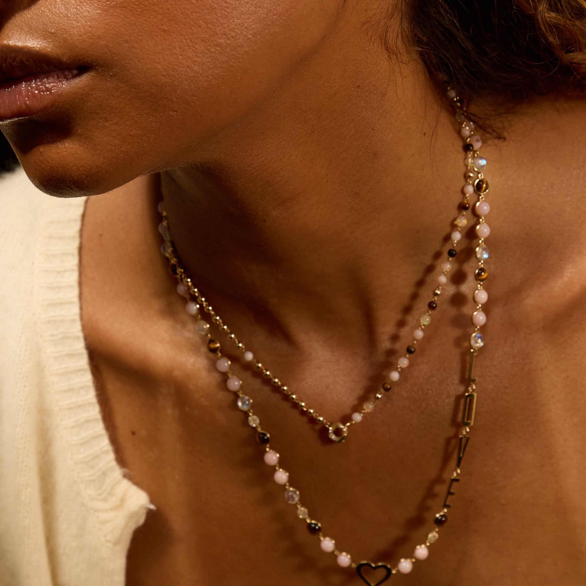 Mardi Gras in Tiger's Eye, Pink Opal & Moonstone