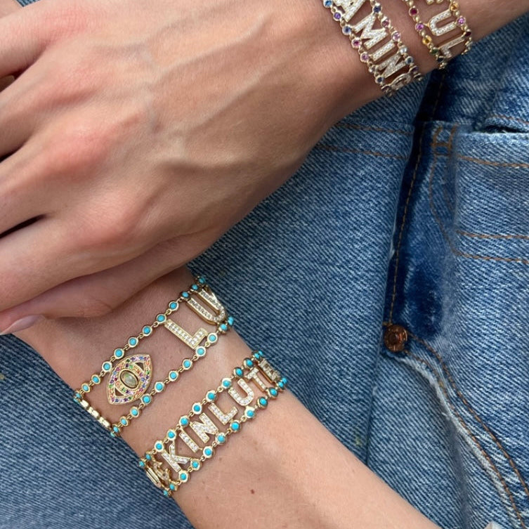 Turquoise & Diamond Mantra Bracelet