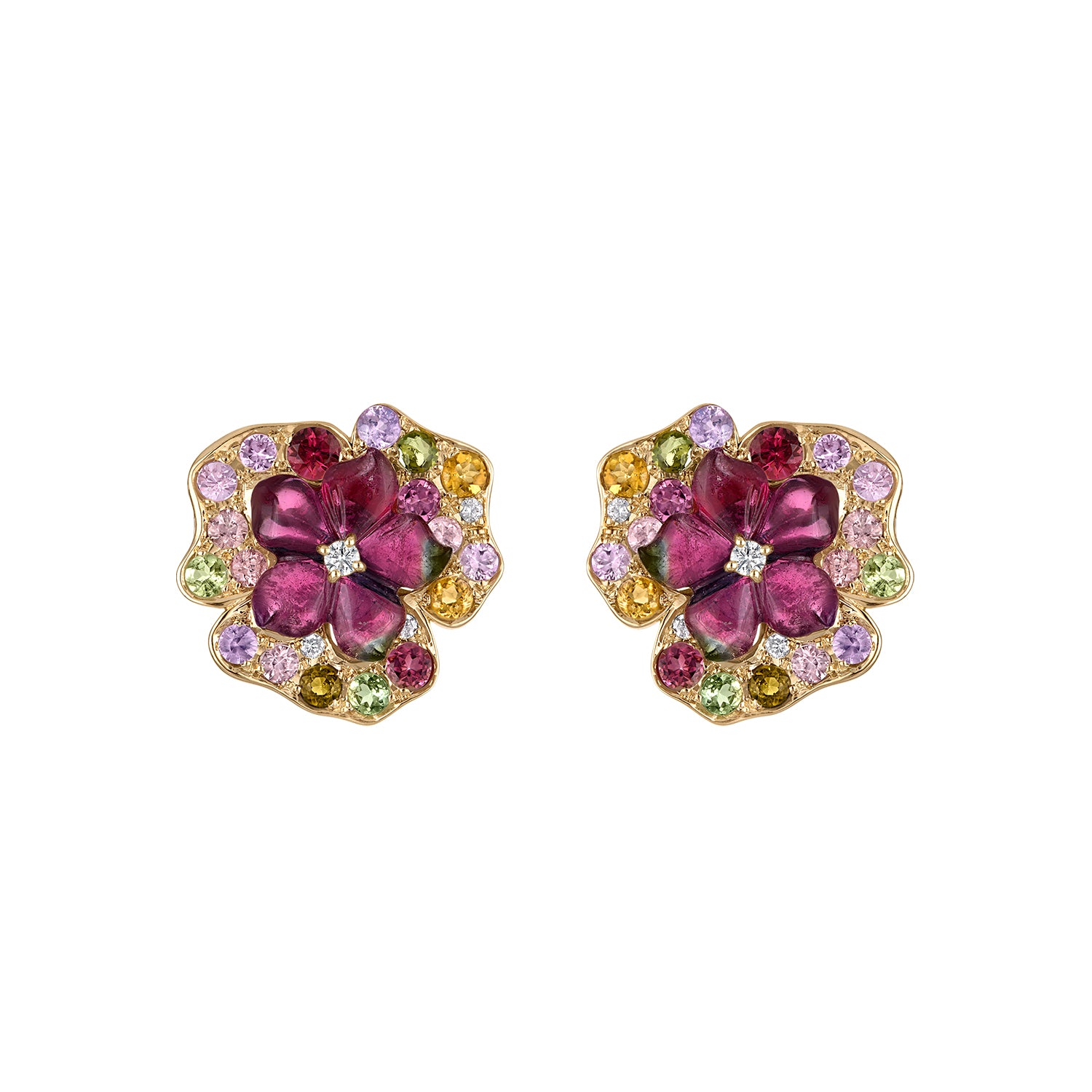 Carved Pink Tourmaline Flower Earrings
