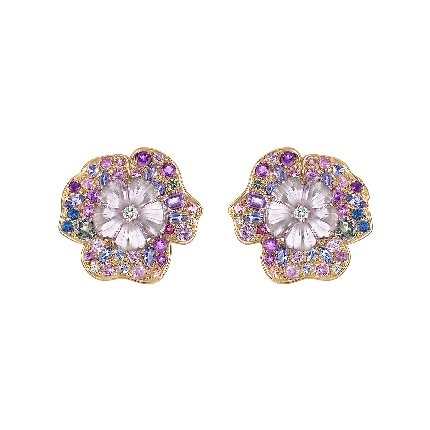 Carved Amethyst Flower Earrings