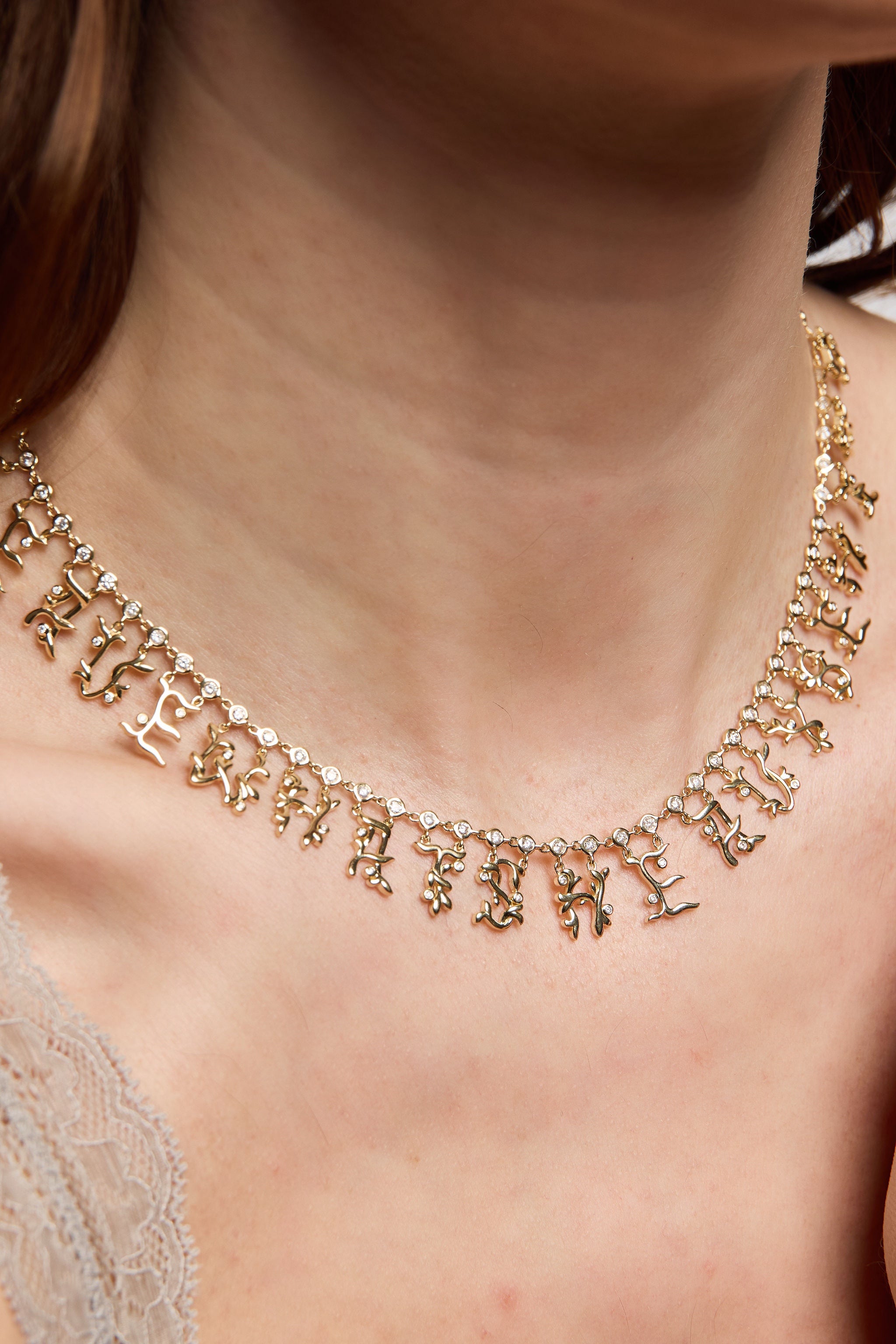 Golden Vine Diamond Letter Collar