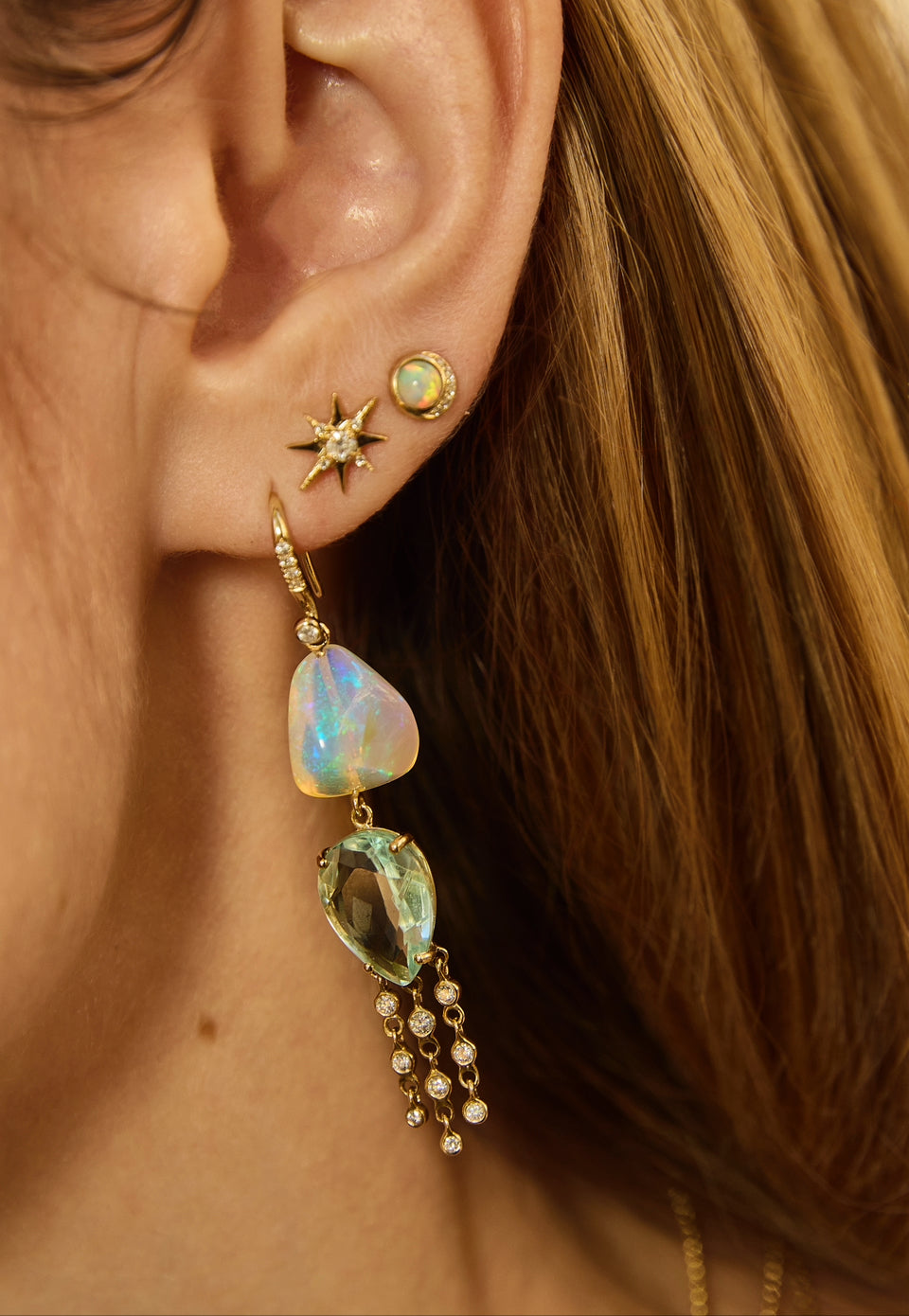 Apatite, Opal Diamond Earrings