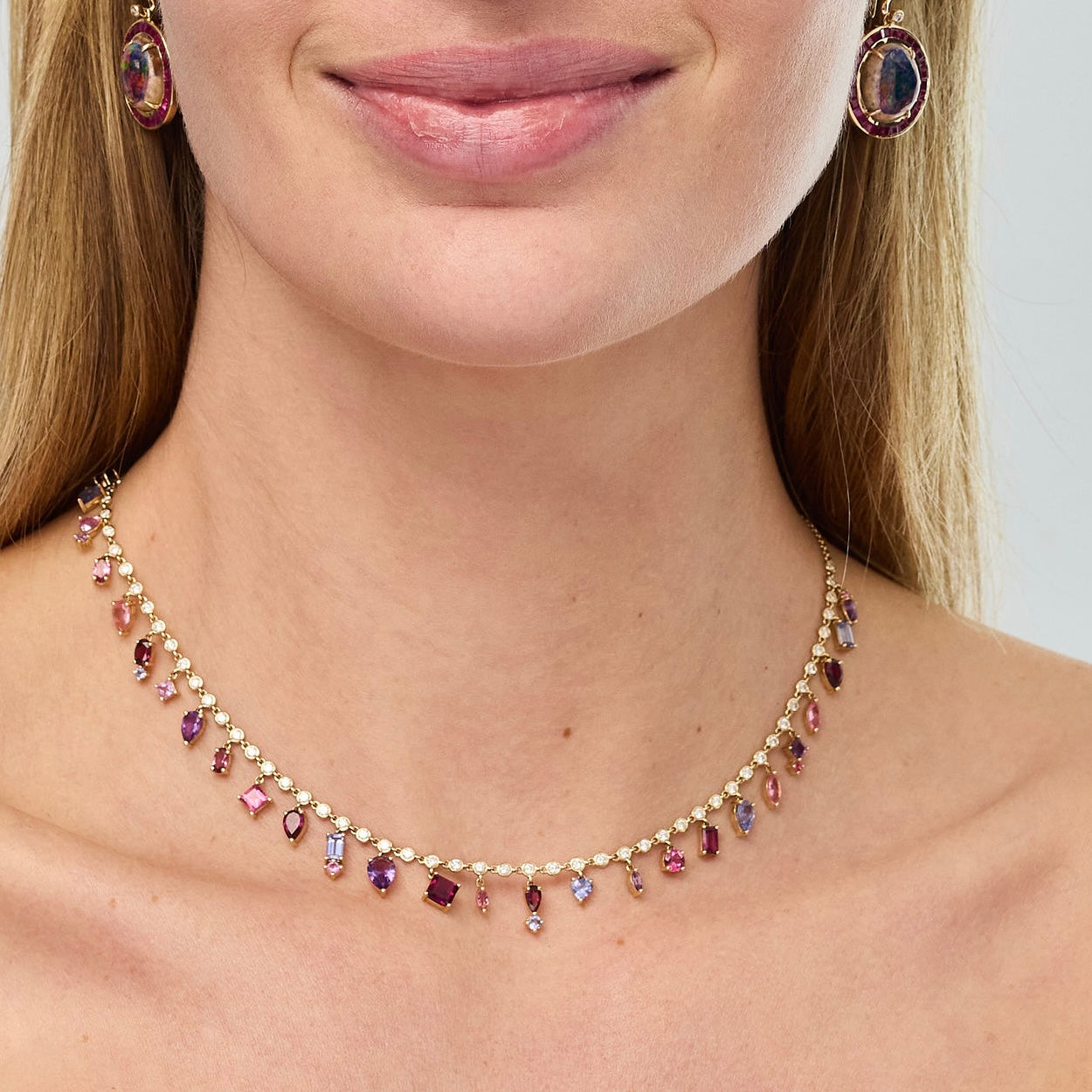 Opal, Ruby Diamond drop Earrings
