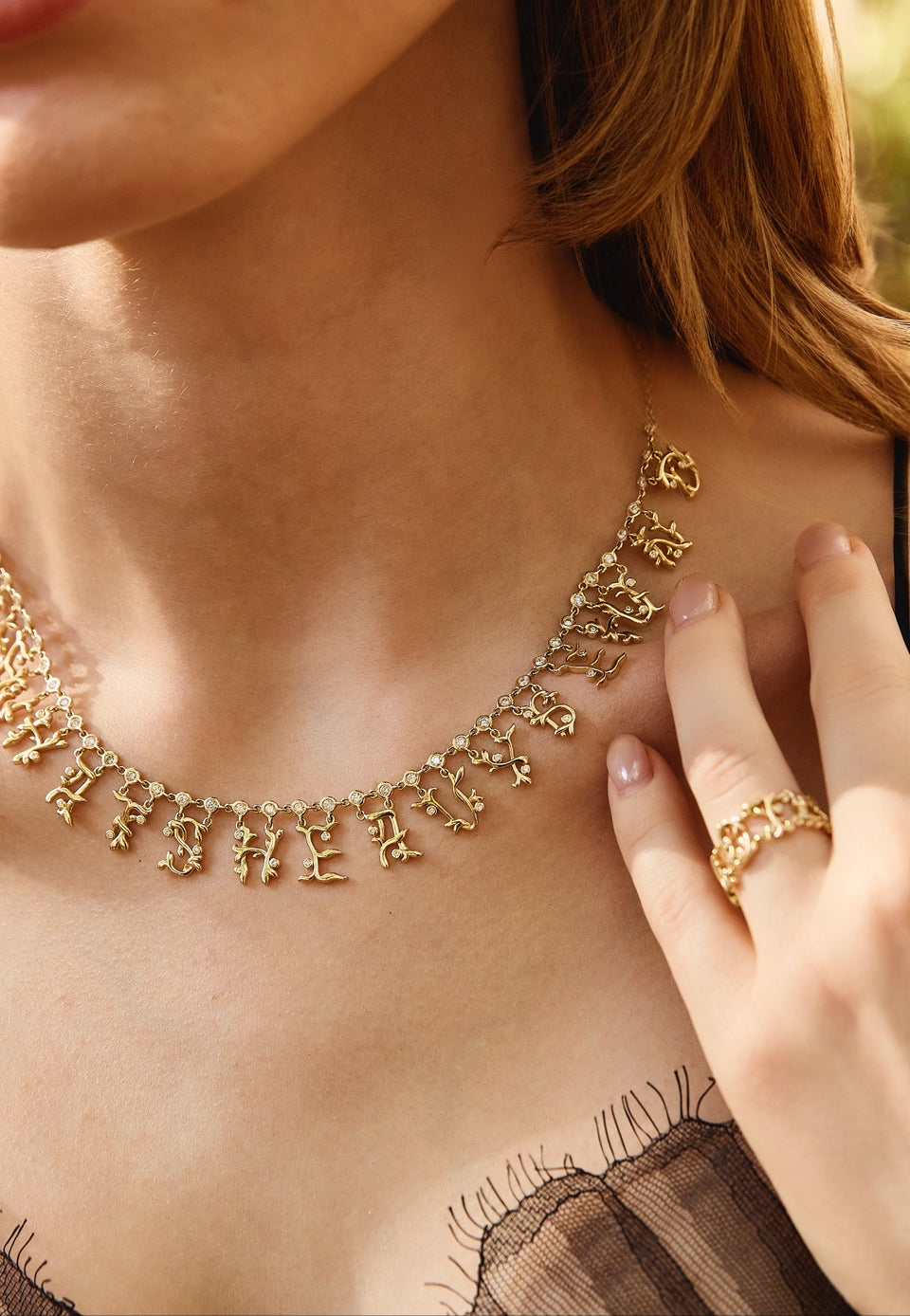 Golden Vine Diamond Letter Collar