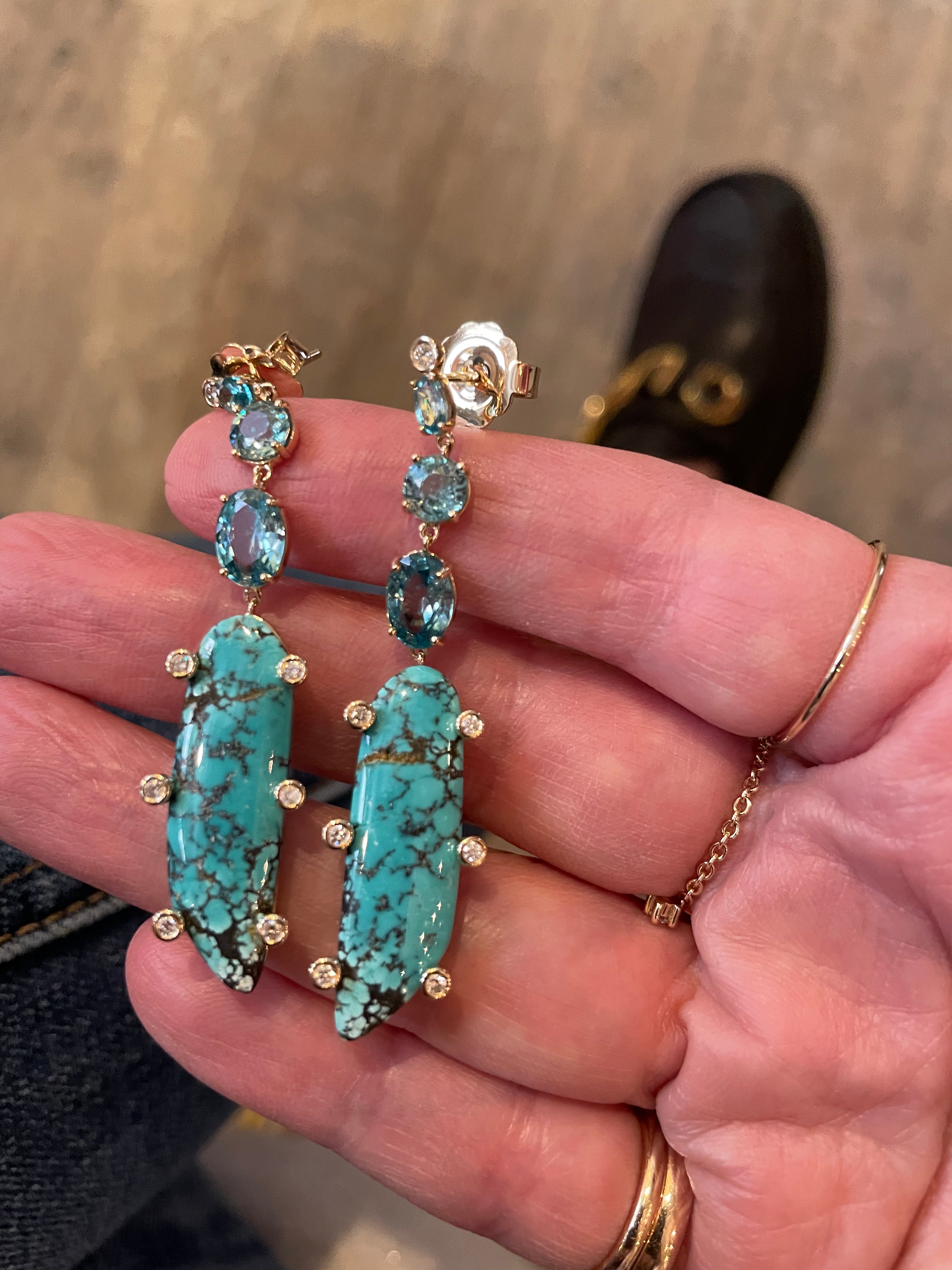 Turquoise Apatite Diamond Earrings