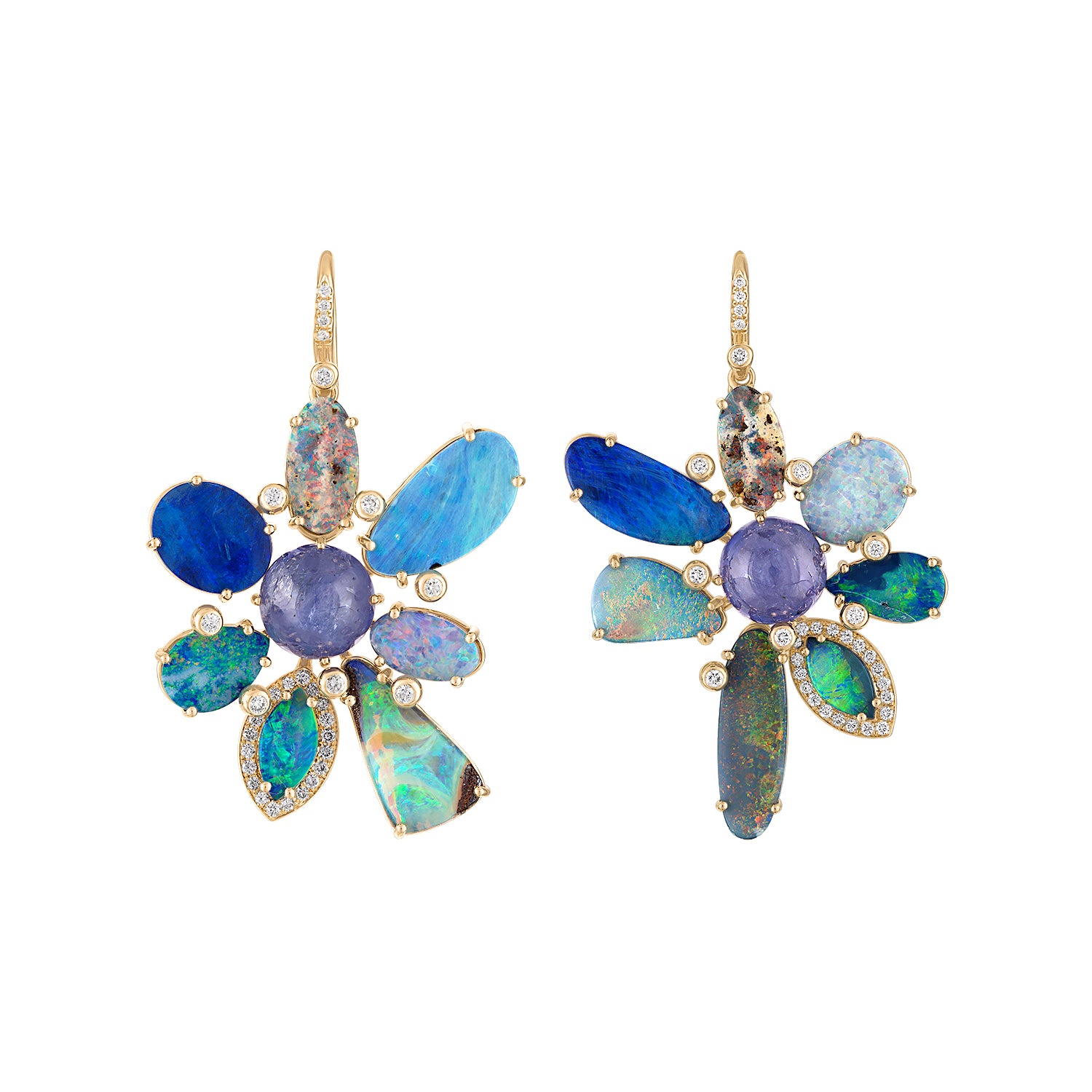 Boulder Opal, Tanzanite diamond earrings