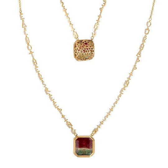 Tri color Tourmaline Tiny Letters Necklace