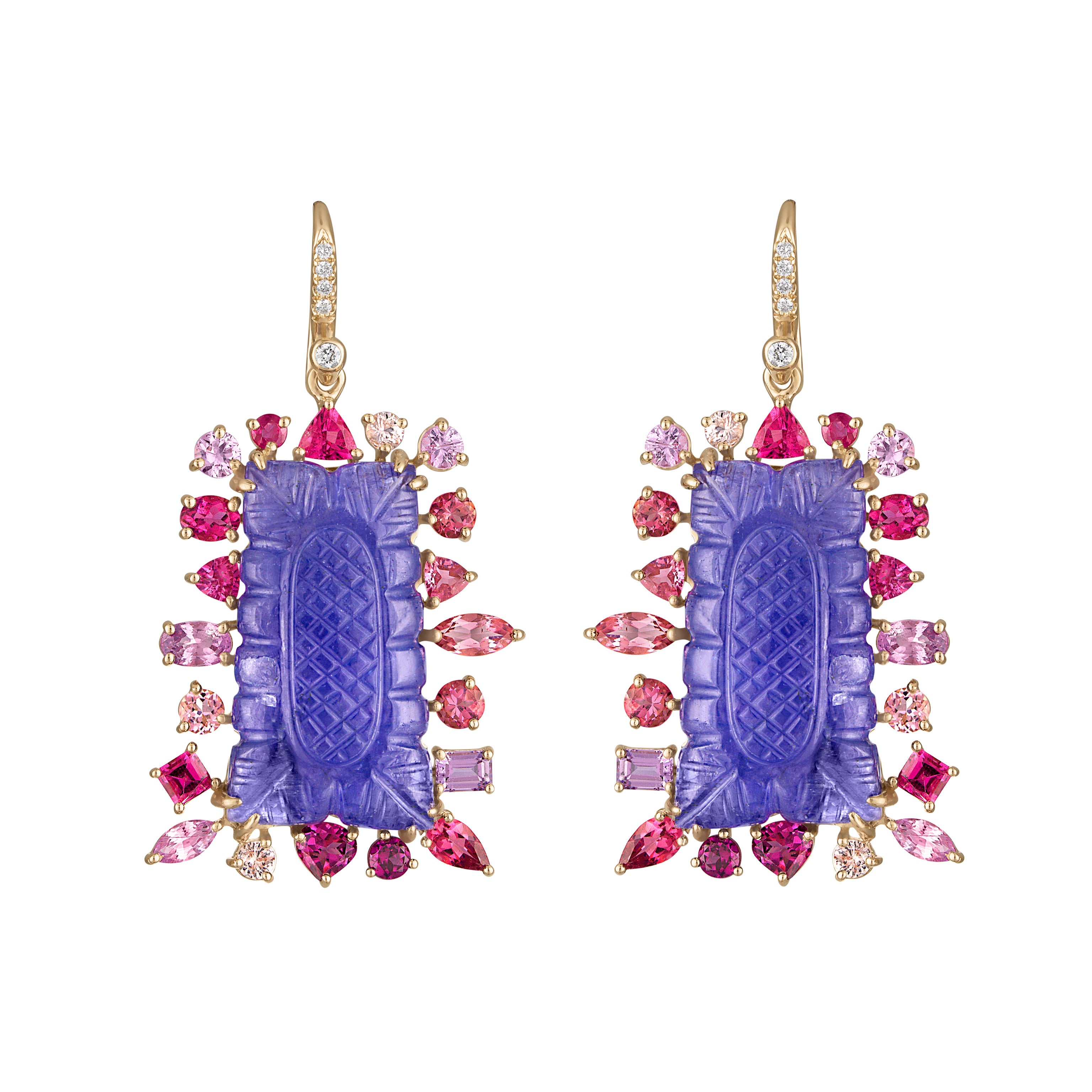 Carved Tanzanite Mixed Pink Earrings
