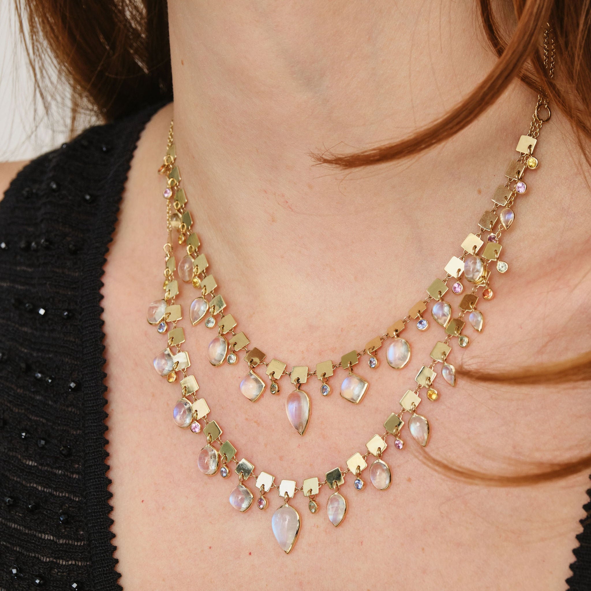 Moonstone Sapphire Rock Candy Shine Necklace