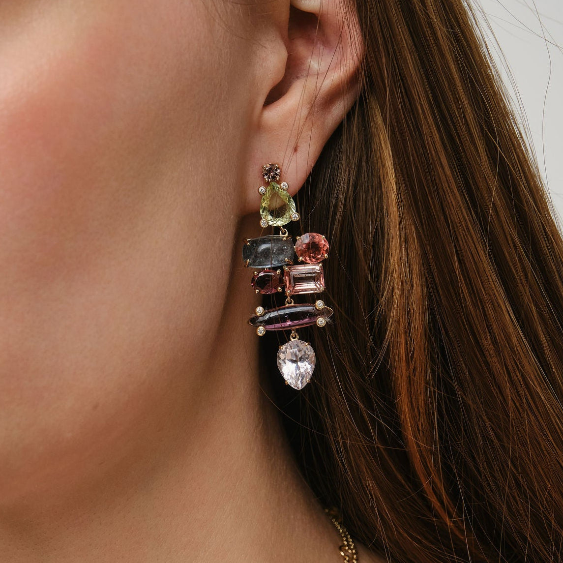 Cab Candy Tourmaline Puzzle Earrings 2