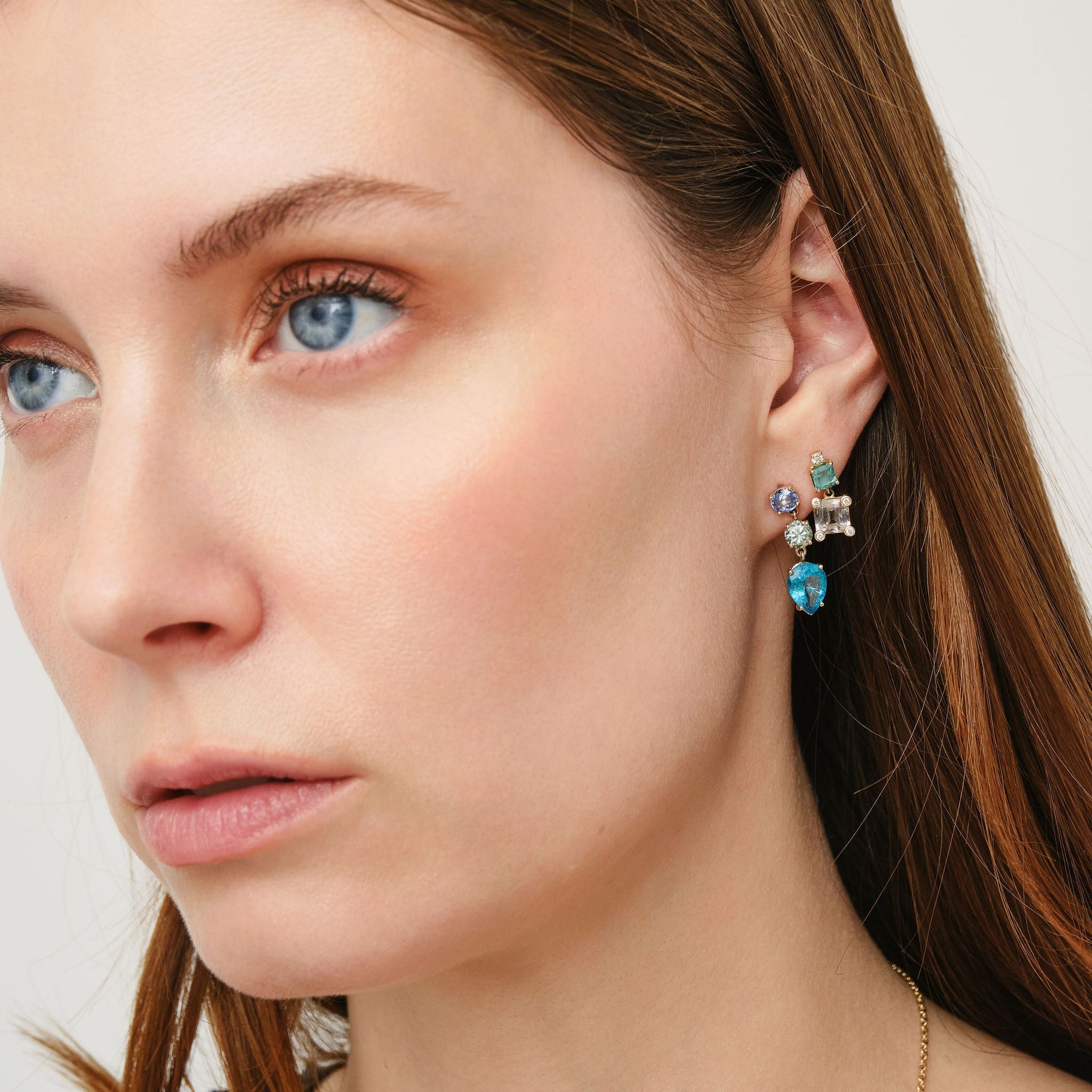 Square Tourmaline Diamond Mini Drop Earrings