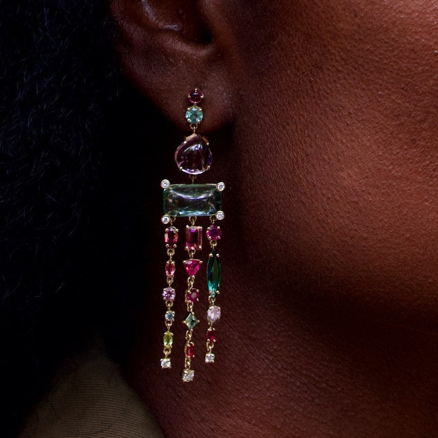 Cab Candy Tourmaline and Diamond Chandelier Earrings