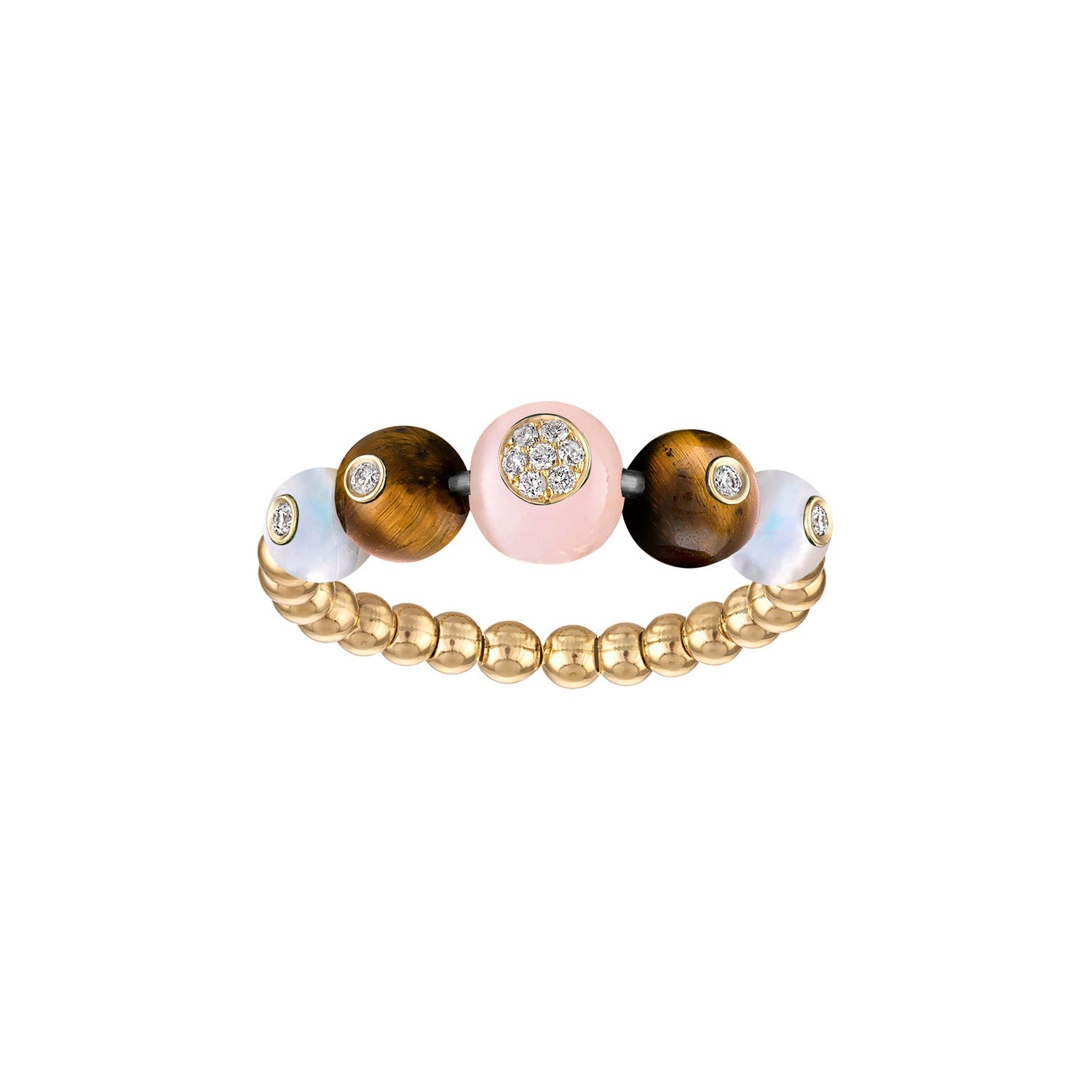 Eden Presley - Beaded Bubbles Stack Ring - Tiger's Eye, Pink Opal & Moonstone - Size 9 Eden Presley - Beaded Bubbles Stack Ring - Tiger's Eye, Pink Opal & Moonstone - Size 9