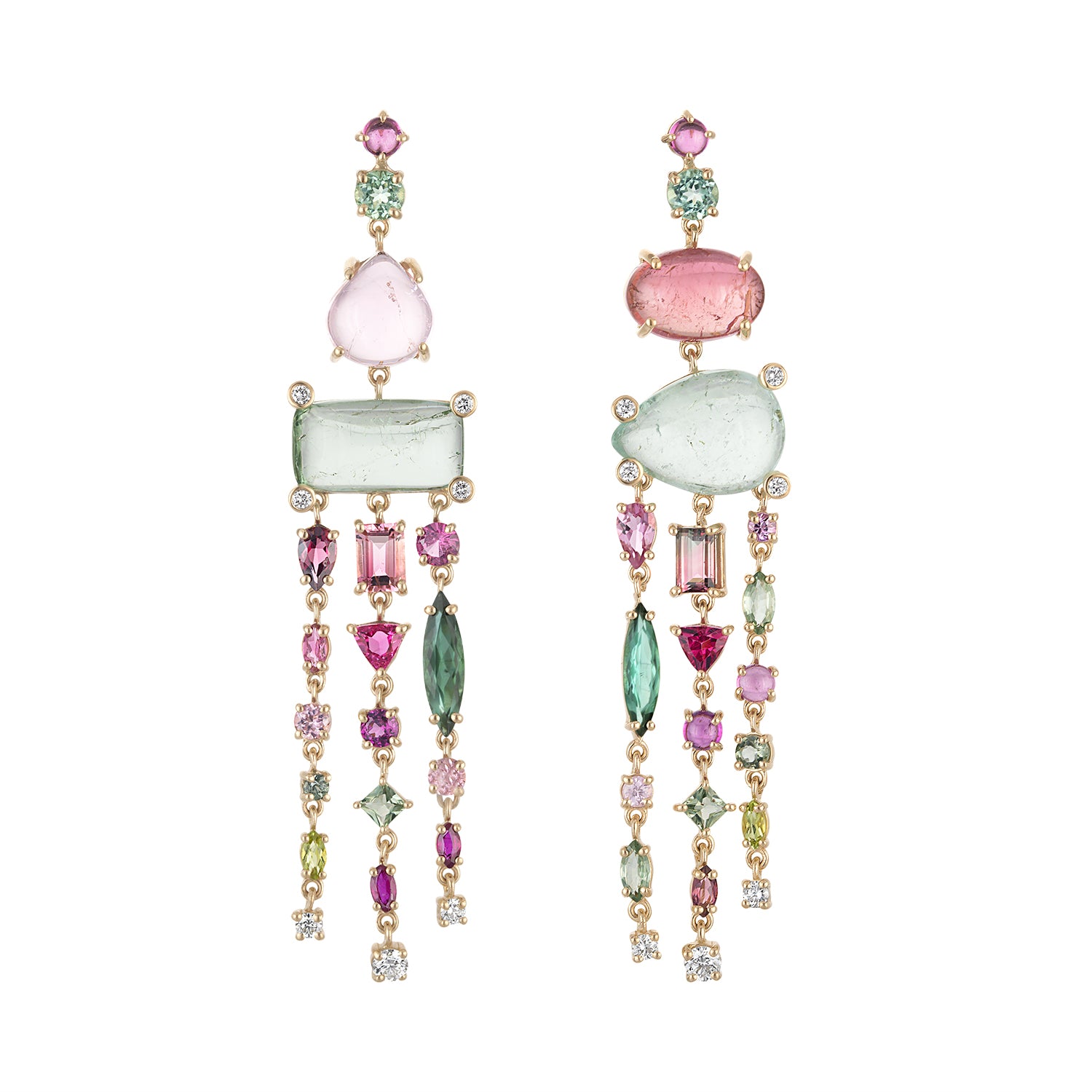 Cab Candy Tourmaline and Diamond Chandelier Earrings