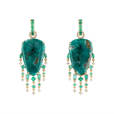 Raw Tsavorite Emerald Fringe Drop Earrings