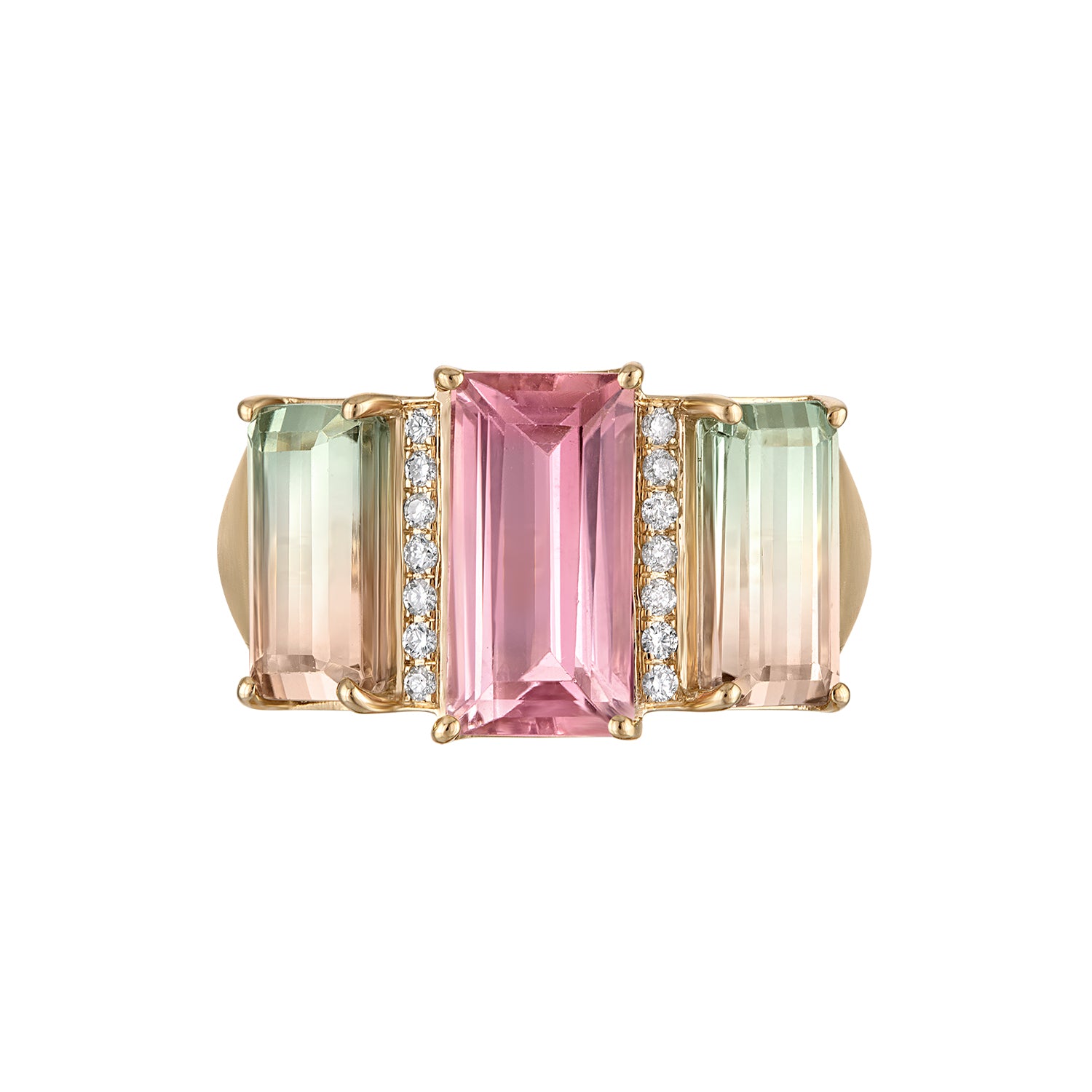 Tricolor and Pink Tourmaline Diamond Ring